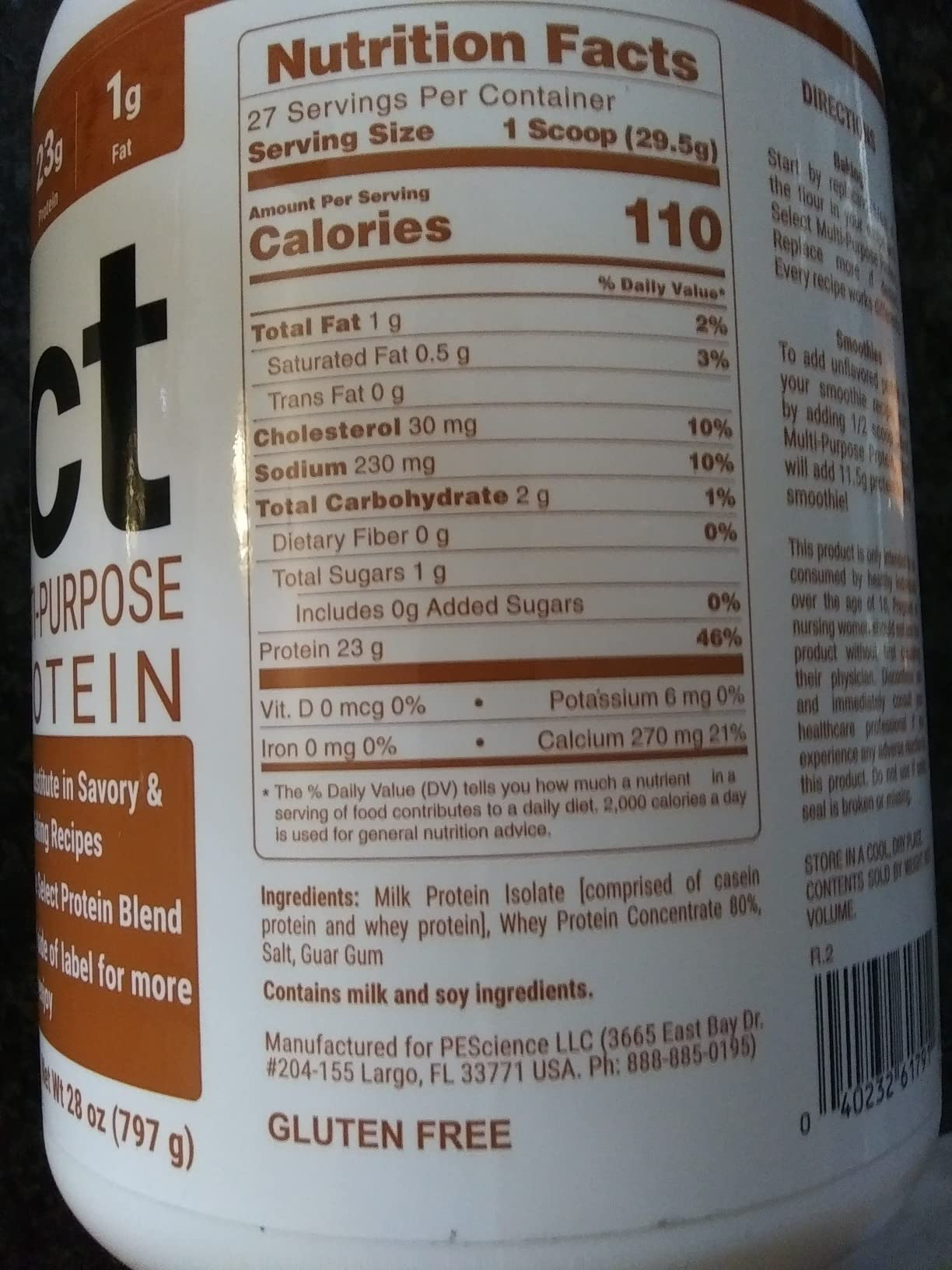 PEScience Select Multi-Purpose Unflavored Protein Powder, Low Carb, Keto Friendly, Gluten Free, Whey & Casein Protein Flour for Baking and Smoothies, 27 Servings customer photo 2