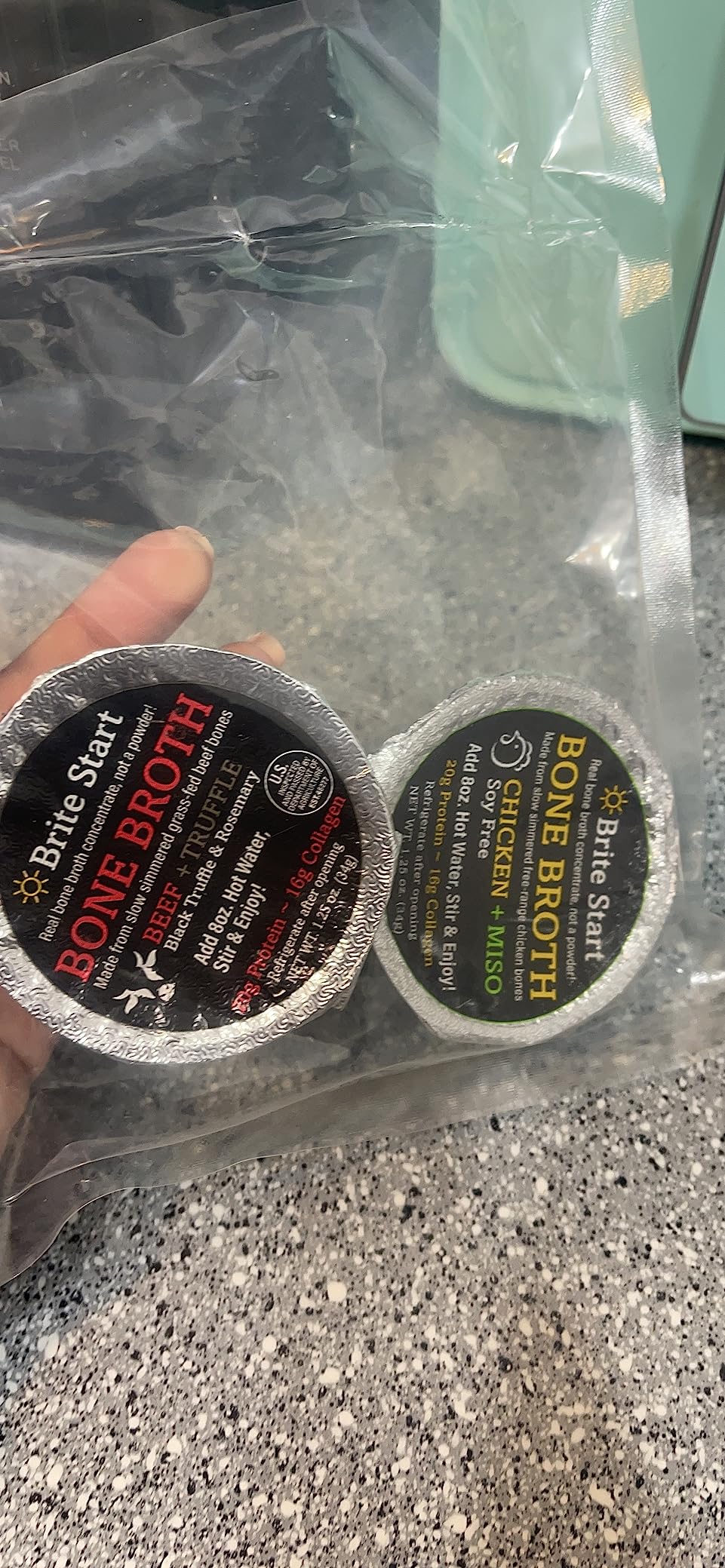 Brite Start Bone Broth - Variety Pack - 4 Count - Keto Friendly Concentrate with 16g Collagen, 20g Paleo Protein - Made from Free Range Chicken Bones & Grass Fed Beef - Single Serve Packets customer photo 1