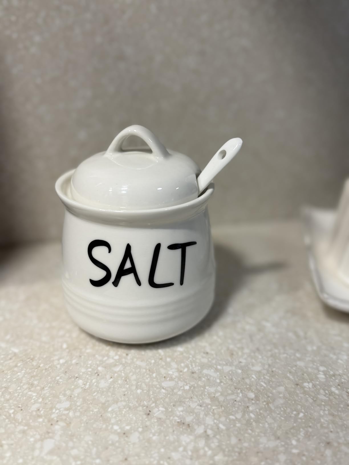 Salt Bowls with Lid and Spoon -12 oz Ceramic Salt Cellar, Salt Containers, Spice Box for Counter, Farmhouse Kitchen Decor, White customer photo 2