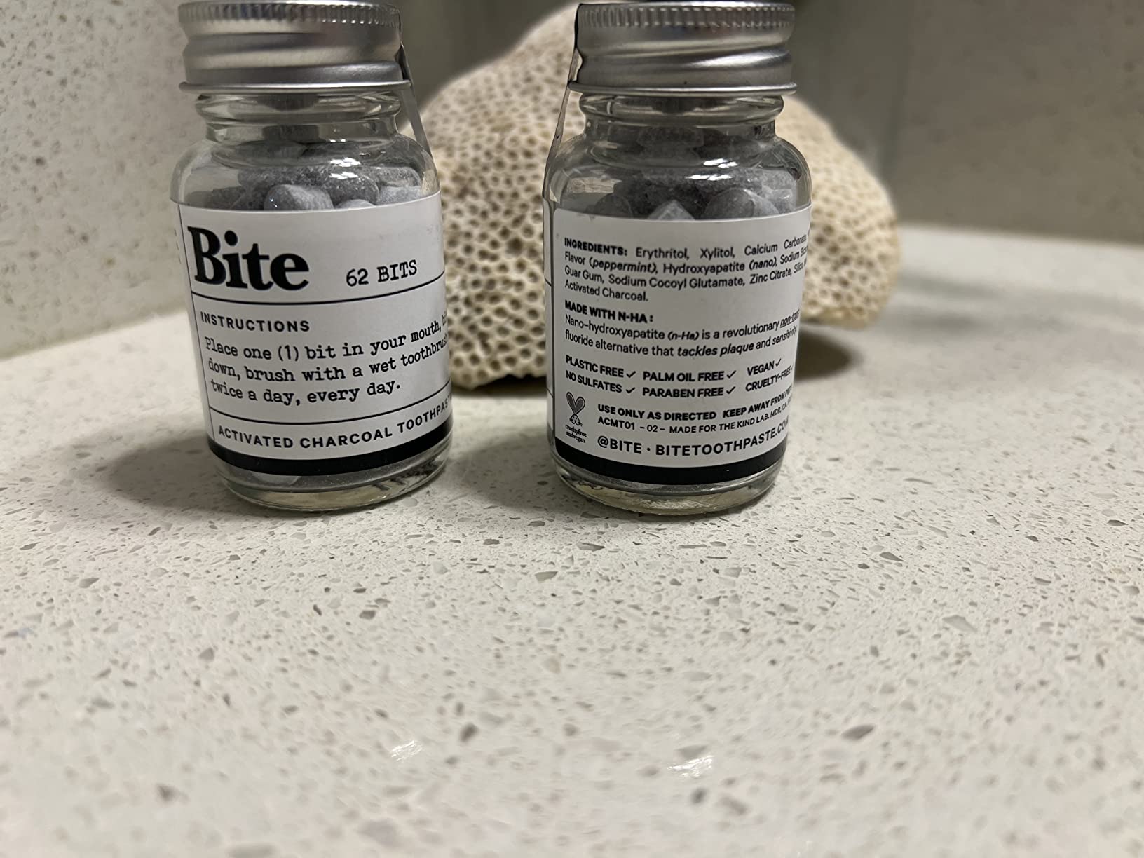 Bite Whitening Toothpaste Tablets - 2 Months - Fluoride Free, Nano Hydroxyapatite + Xylitol, Mint Charcoal - Vegan, Cruelty-Free, Made in USA, Sensitive Teeth, Travel Size, (2 Bottles, 124 Tabs) customer photo 2