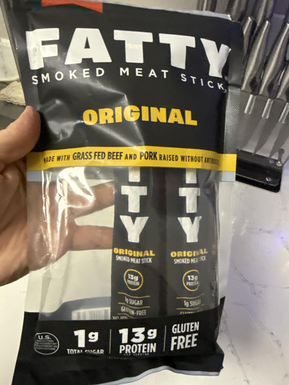 FATTY Meat Sticks, Made with Grass Fed Beef, Pork Raised Without Antibiotics, 13g Protein Per Stick, Original, 2 oz. (Pack of 5) customer photo 1