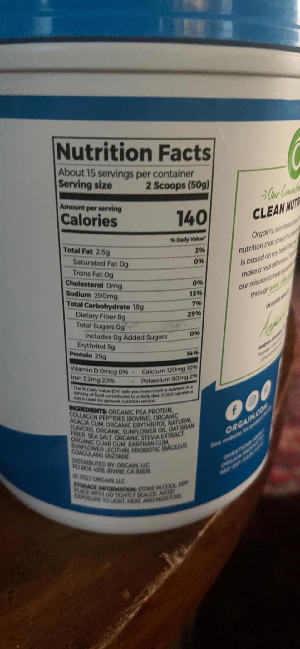 Orgain Protein Powder + Collagen, Vanilla Bean - 25g of Protein, 10g Collagen Peptides, Type I & III, 1B CFU Probiotics, Supports Hair, Skin, Nail, Joint & Gut Health, Gluten Free - 1.6lb customer photo 2