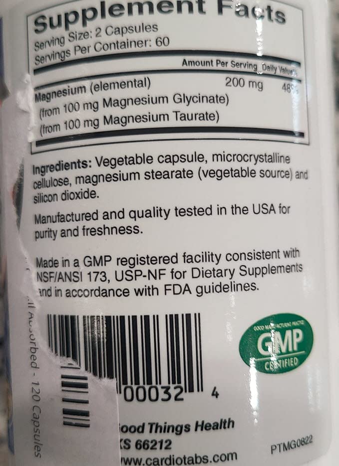 Magnesium Plus - 200 mg of Magnesium Glycinate and Magnesium Taurate for Blood Pressure, Heart, Brain, Sleep & Mood Support - Highly Concentrated and Well Absorbed - 120 Capsules customer photo 2