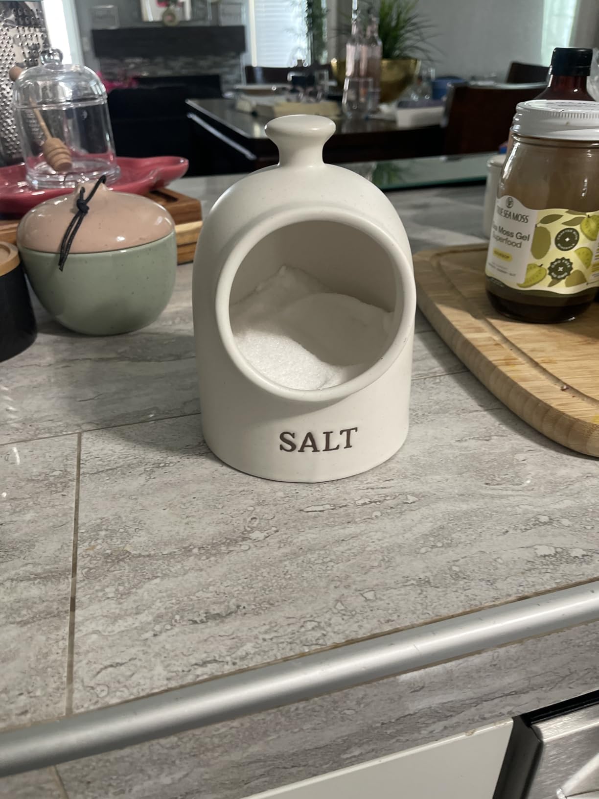 KooK Salt Pig, Salt Cellar, Salt Crock, Countertop Storage Container for Spices, White Salt Cellar, Ceramic, Stoneware, Dishwasher Safe (Cream) customer photo 1