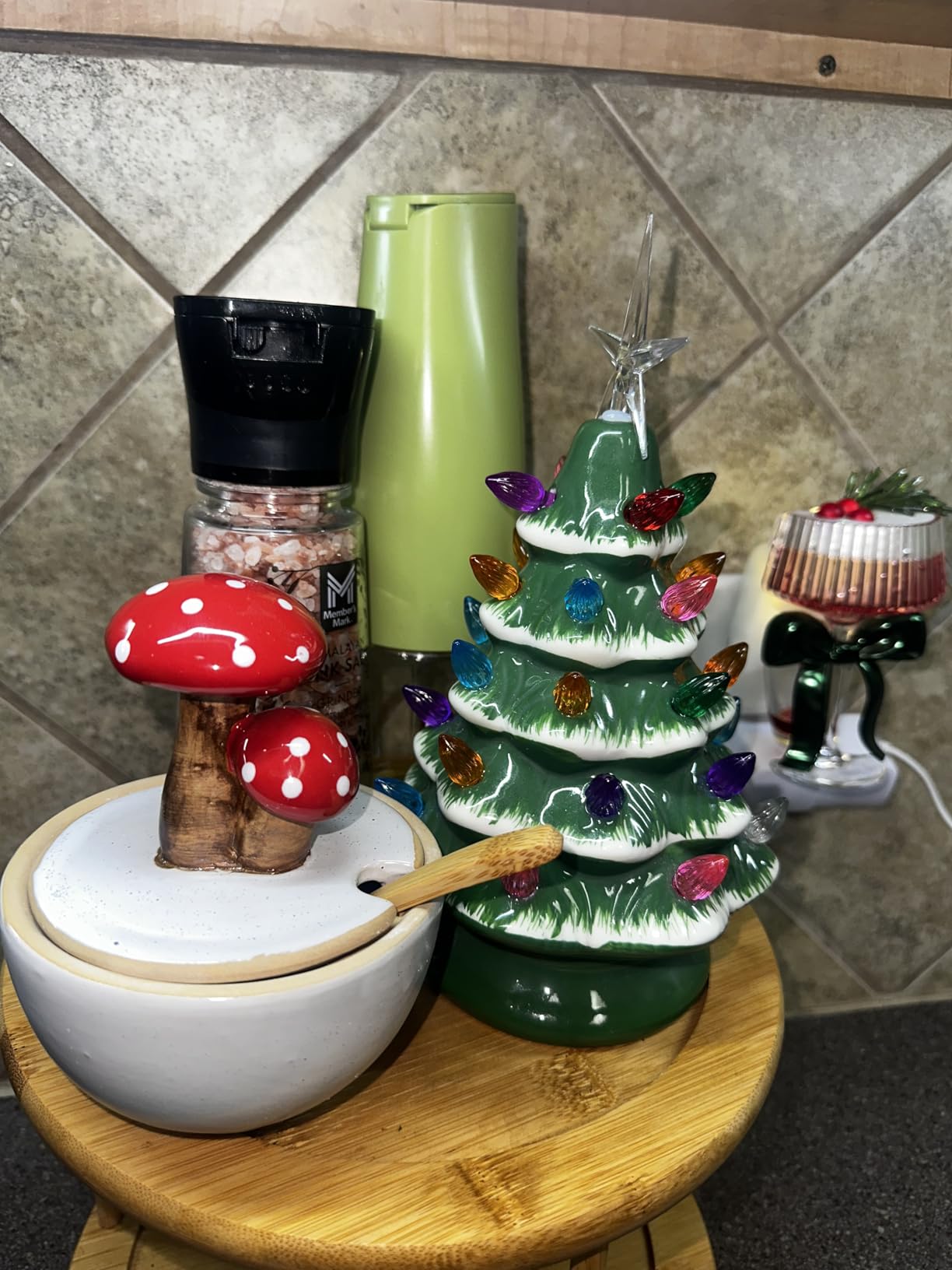 dgudgu Mushroom Salt Cellar With Lid Ceramic Salt Box White Salt Bowl Salt Container With Lid Salt Pig With Bamboo Spoon Salt Holder Salt Well Salt Keeper customer photo 1