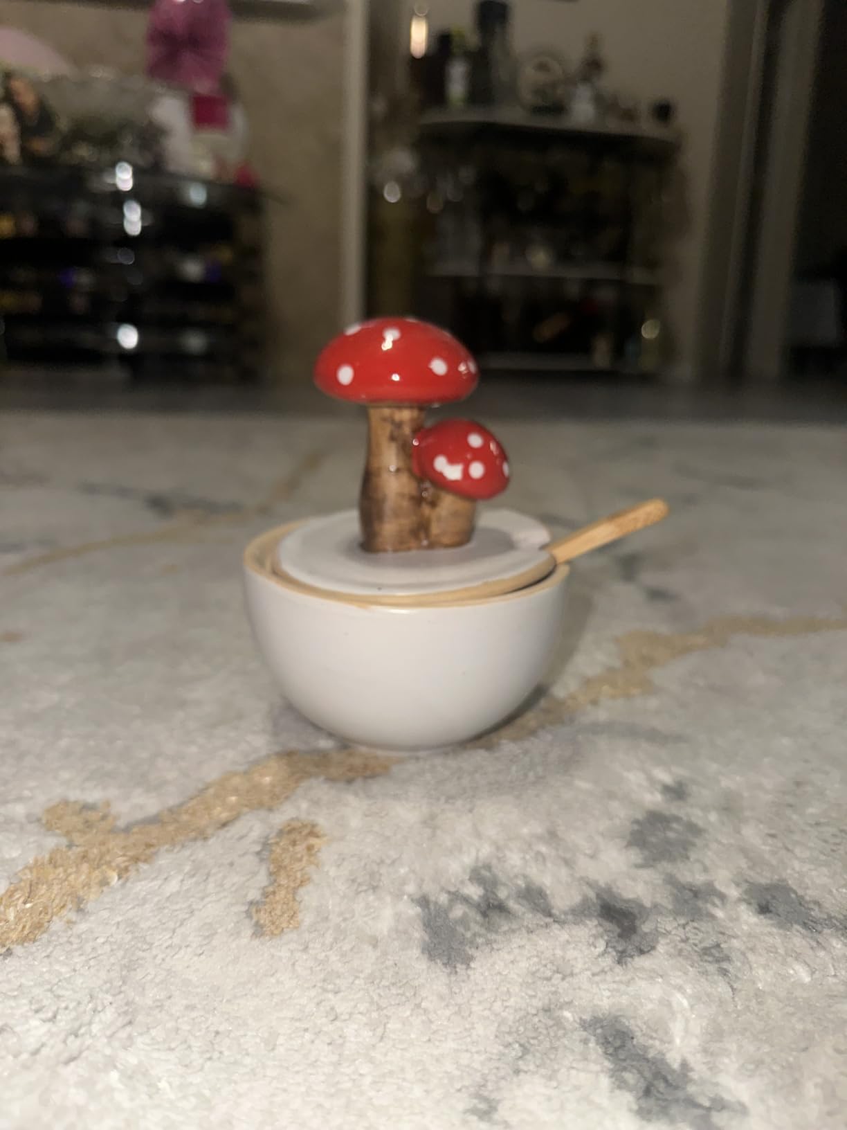 dgudgu Mushroom Salt Cellar With Lid Ceramic Salt Box White Salt Bowl Salt Container With Lid Salt Pig With Bamboo Spoon Salt Holder Salt Well Salt Keeper customer photo 2