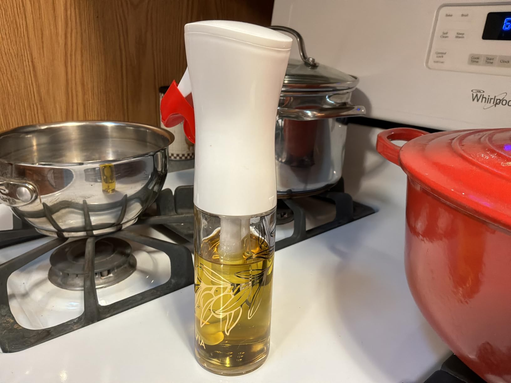 OLIVIA SIGNATURE Advanced Kitchen Oil Sprayer with Flairosol Technology, Fine Mist & Portion Control, Refillable Glass Olive Oil Cooking Spray Bottle for Air Fryer, Salad, BBQ, 130ml (White Print) customer photo 1