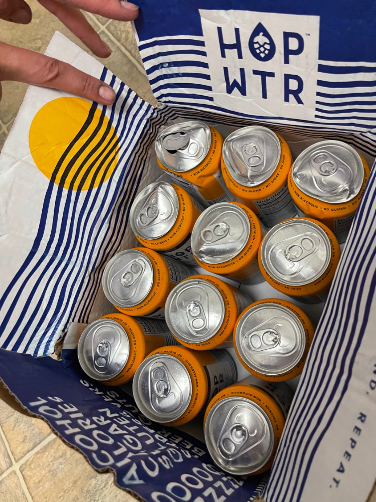 HOPWTR Mango Sparkling Hop Water, Non Alcoholic Beer Alternative Drink with Adaptogens, Nootropics & Vitamin C, Zero Sugar, Zero Calorie, Gluten Free Alcohol Free NA Beverage, 12oz Cans (6 Pack) customer photo 2