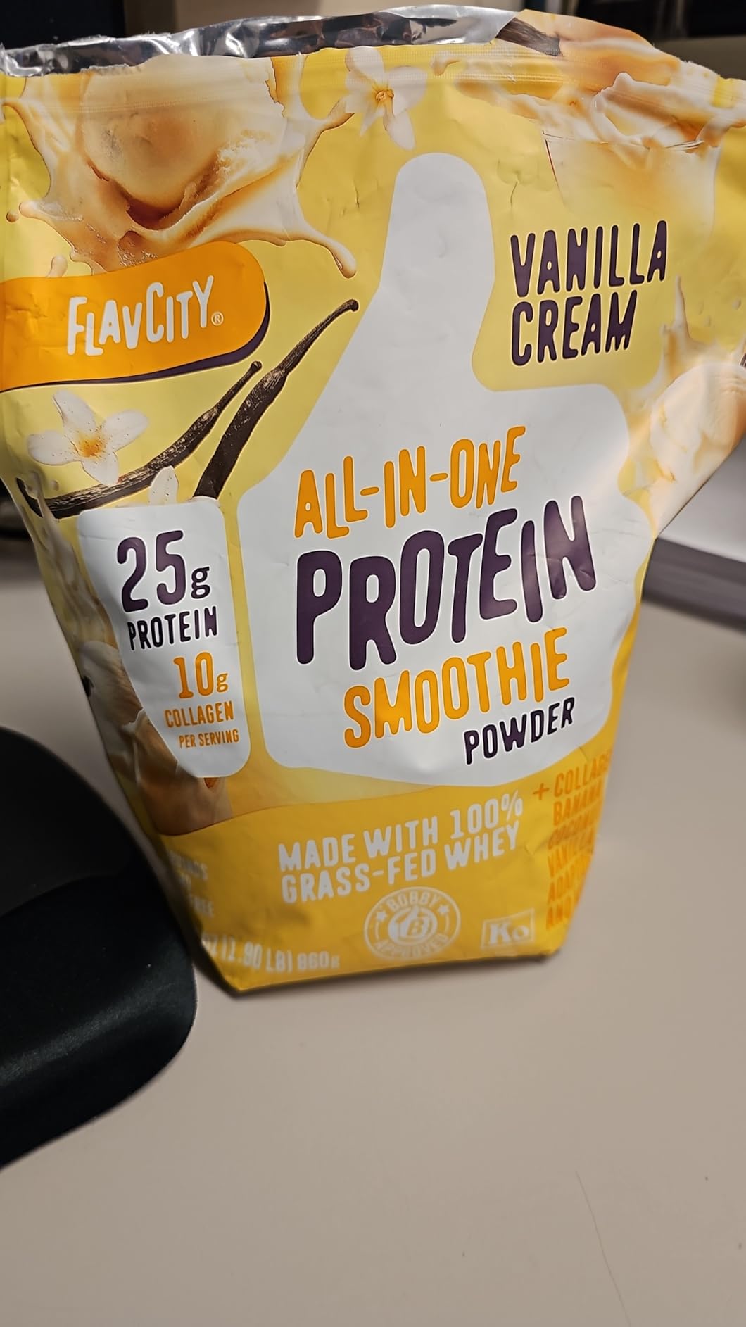 FlavCity Vanilla All in One Protein Shake Powder - On the Go Meal Alternative + Collagen Peptides, Reishi & Cordyceps - Focus, Skin, Hair & Joint Support - 100% Grass Fed Whey, 20 Servings customer photo 2