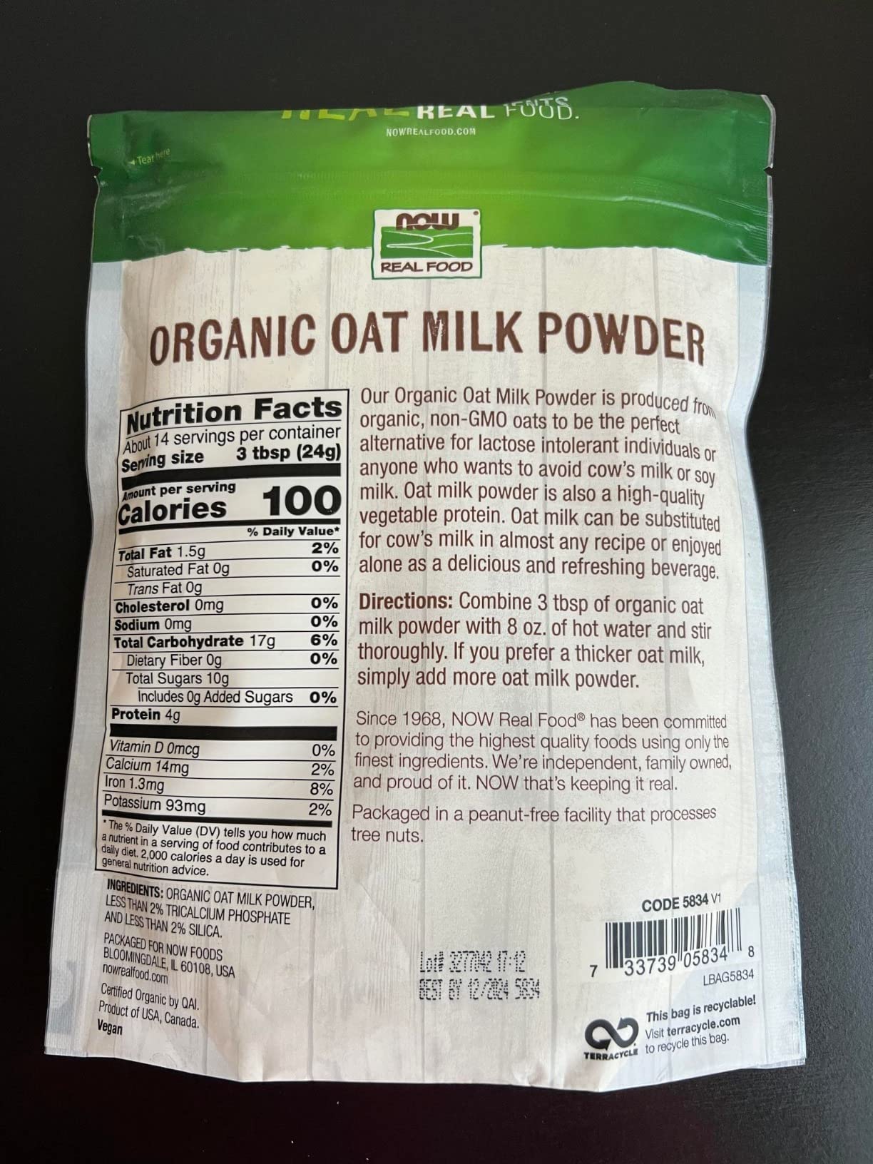 NOW Foods, Organic Oat Milk Powder, Dairy and Soy Free, No Sugar Added, Vegan, NGMO, Gluten Free, 12 Ounce customer photo 2