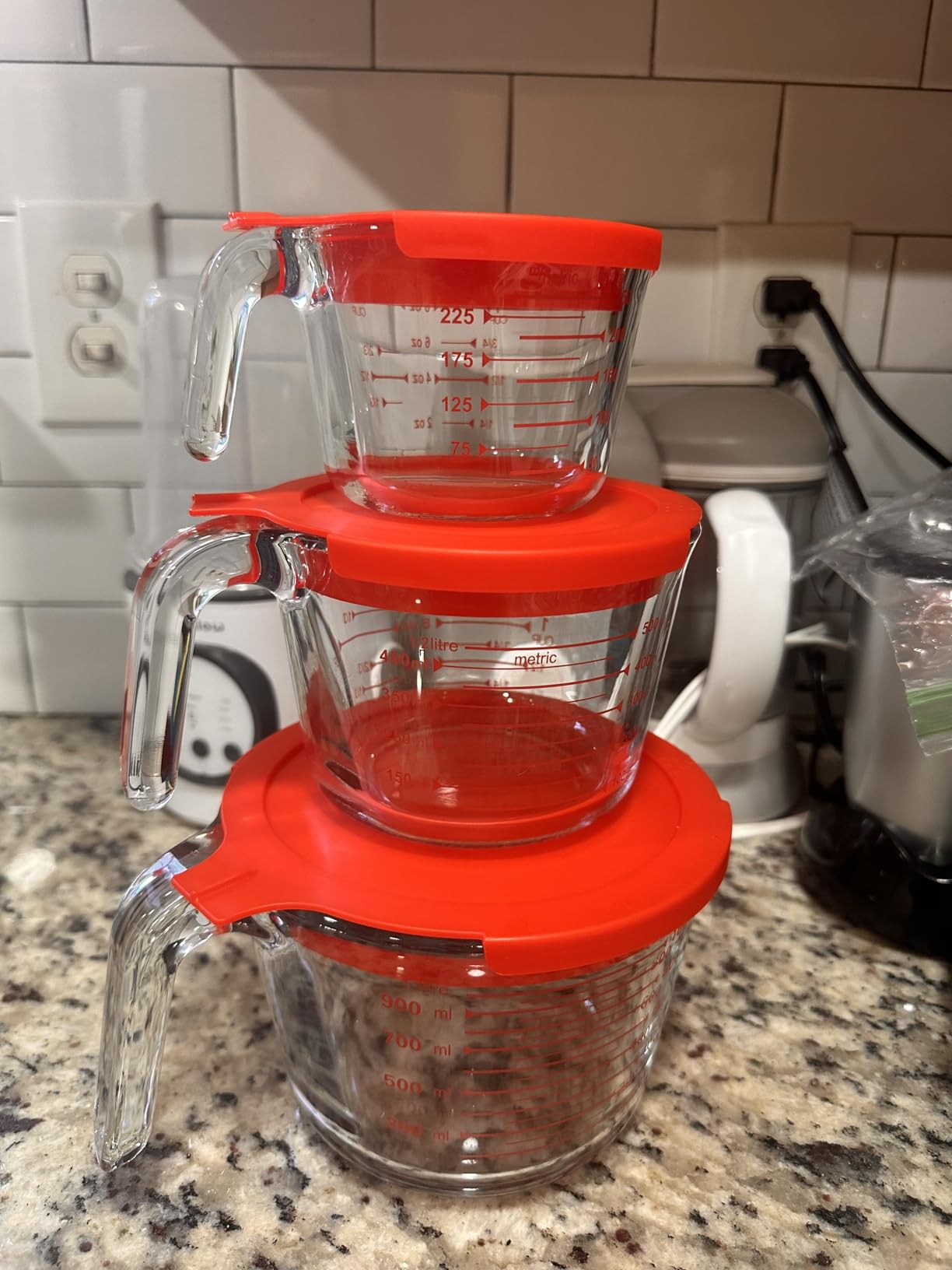 M MCIRCO 6 Pcs Glass Measuring Cups with Lids Set, 1-Cup, 2-Cup, 4-Cup Measuring Jugs with Handle, Nesting Liquid Measuring Cups for Kitchen customer photo 1