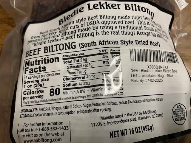 Bledie Lekker Sliced Beef Biltong One Pound Resealable Bag - 16oz customer photo 1