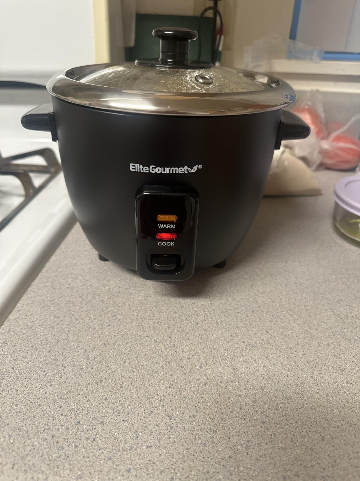 Elite Gourmet ERC006SS 6-Cup Electric Rice Cooker with Stainless Steel Inner Pot, Makes Soups, Stews, Porridges, Grains and Cereals, 6 cup (3 cups uncooked), Black customer photo 1