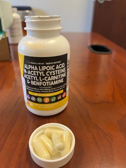 Alpha Lipoic Acid 600mg N-Acetyl Cysteine 600mg Acetyl L-Carnitine 500mg Benfotiamine 300mg - Nerve Support Supplement for Women and Men with Vitamin B1 B6 & B12 - Made in USA 90 Caps customer photo 1