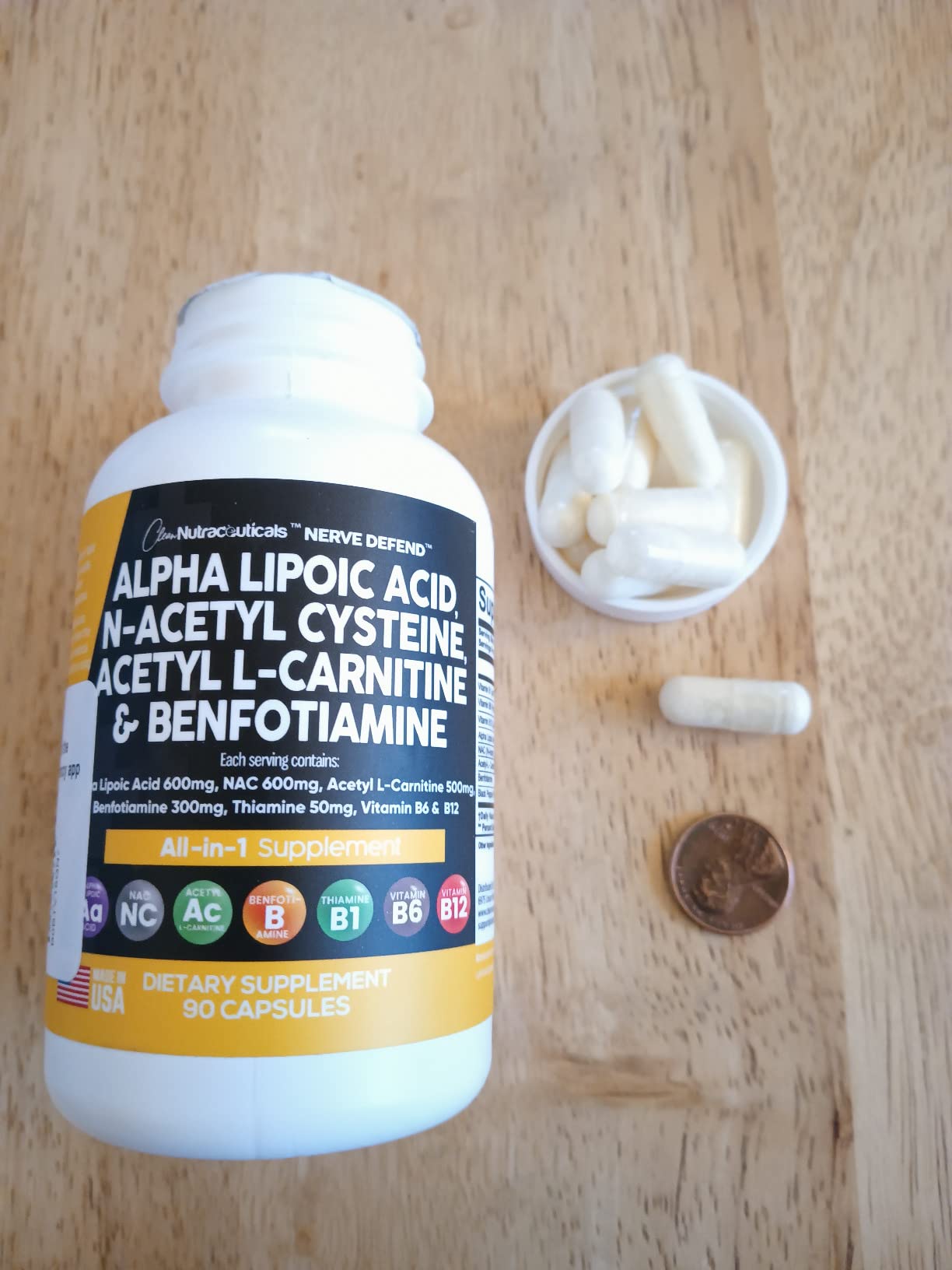 Alpha Lipoic Acid 600mg N-Acetyl Cysteine 600mg Acetyl L-Carnitine 500mg Benfotiamine 300mg - Nerve Support Supplement for Women and Men with Vitamin B1 B6 & B12 - Made in USA 90 Caps customer photo 2