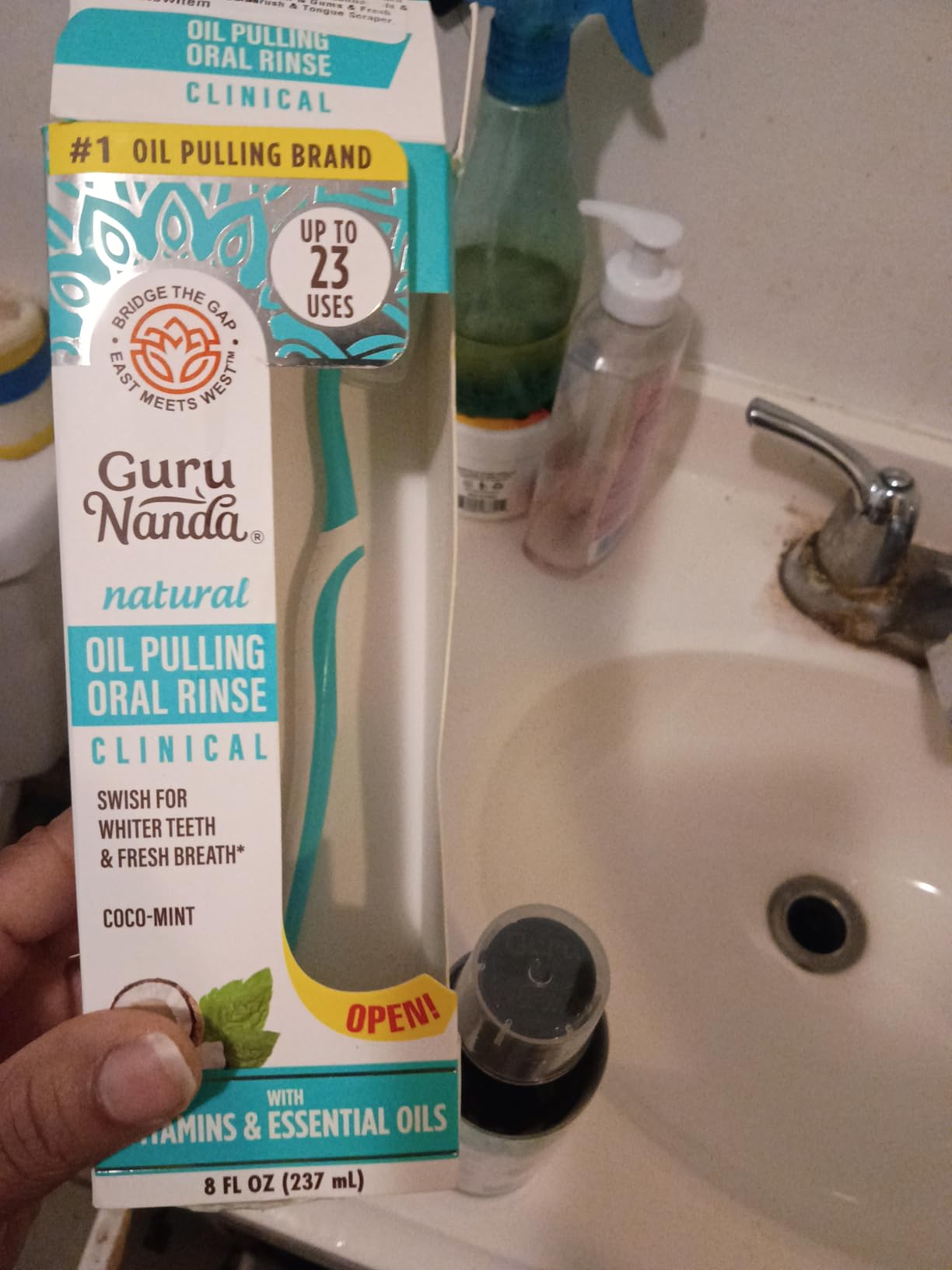 GuruNanda CocoMint Oil Pulling Mouthwash for Complete Oral Hygiene, 7 Essential Oils & Vitamins for Happy Teeth & Gums & Fresh Breath with Toothbrush & Tongue Scraper, Alcohol & Peroxide Free, 8 oz customer photo 2