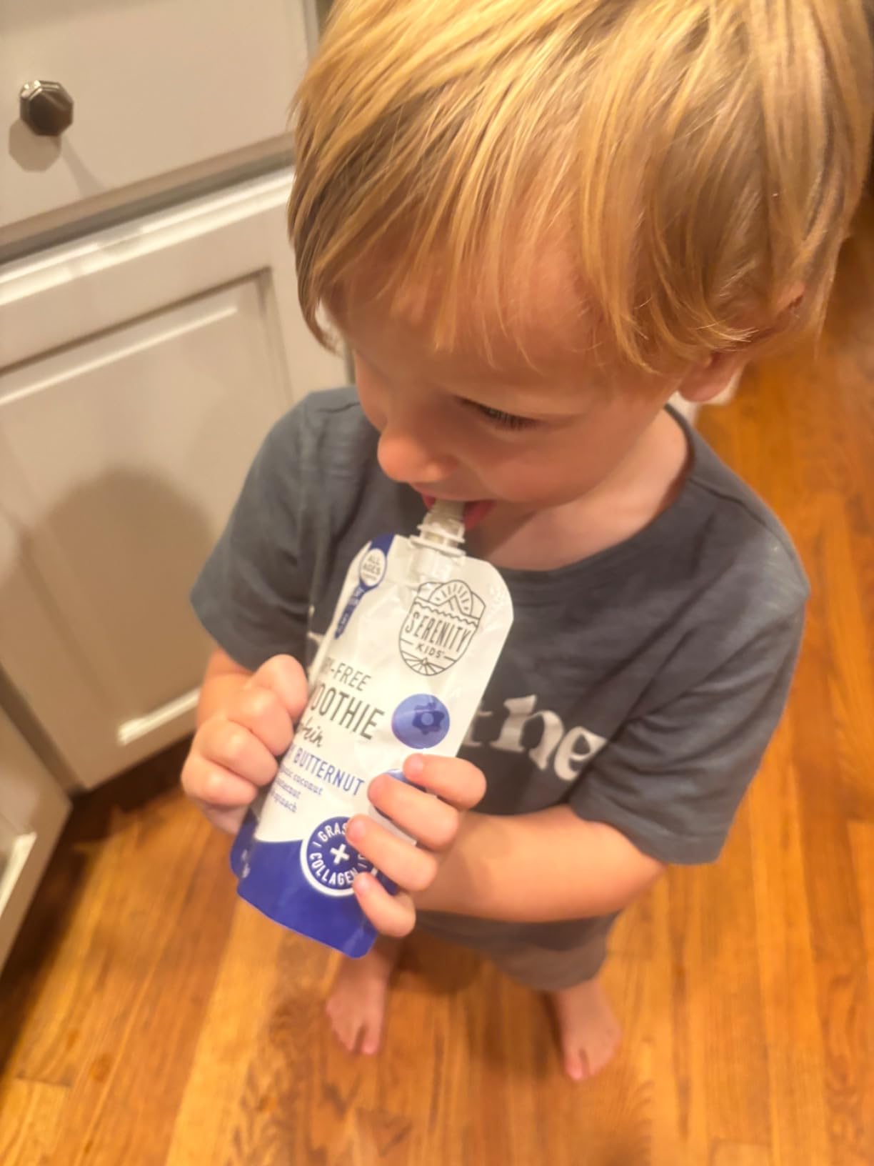 Serenity Kids 6+ Months Dairy Free Smoothie Baby Food Pouches - Protein Snack Pouches with Grass-Fed Collagen & Healthy Fats - USDA Organic Baby Food with No Added Sweeteners - 3.5 Fl Oz, Pack of 8 customer photo 2