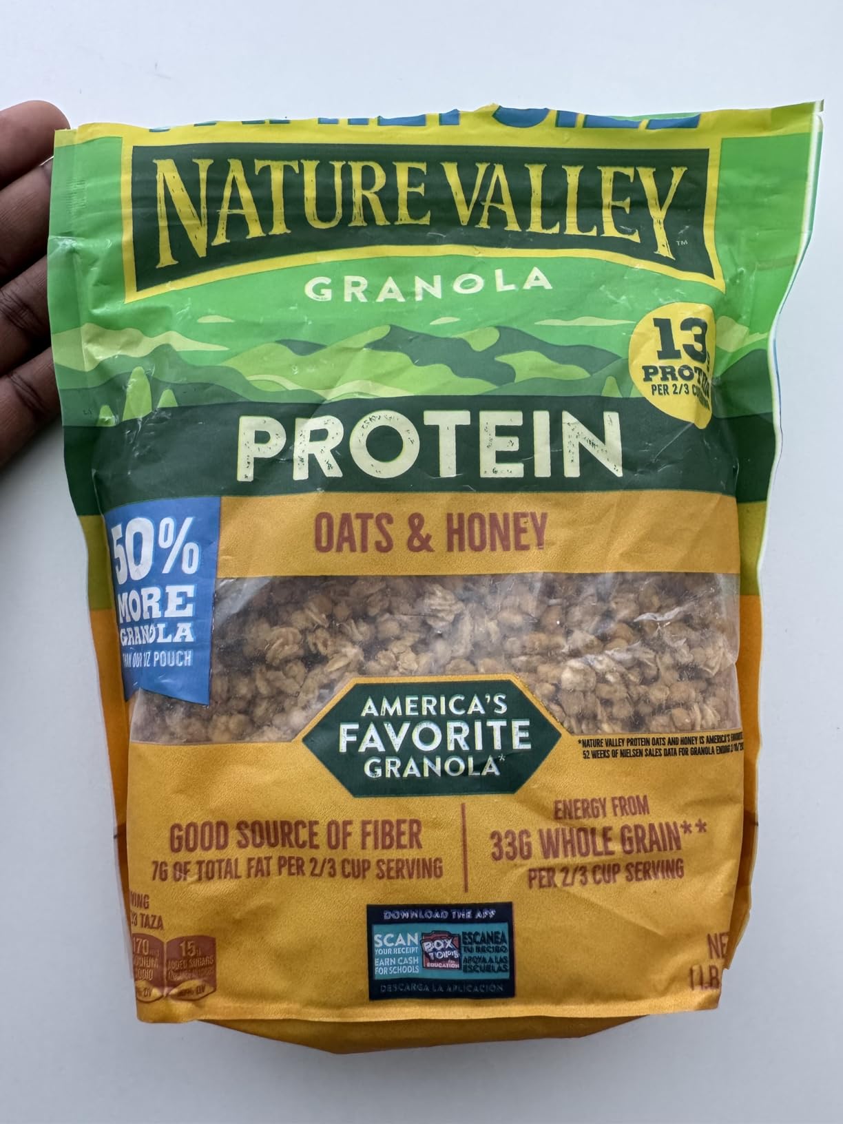 Nature Valley Protein Granola, Oats and Honey Granola, Resealable Snack Pouch, Family Size, 17 oz customer photo 2