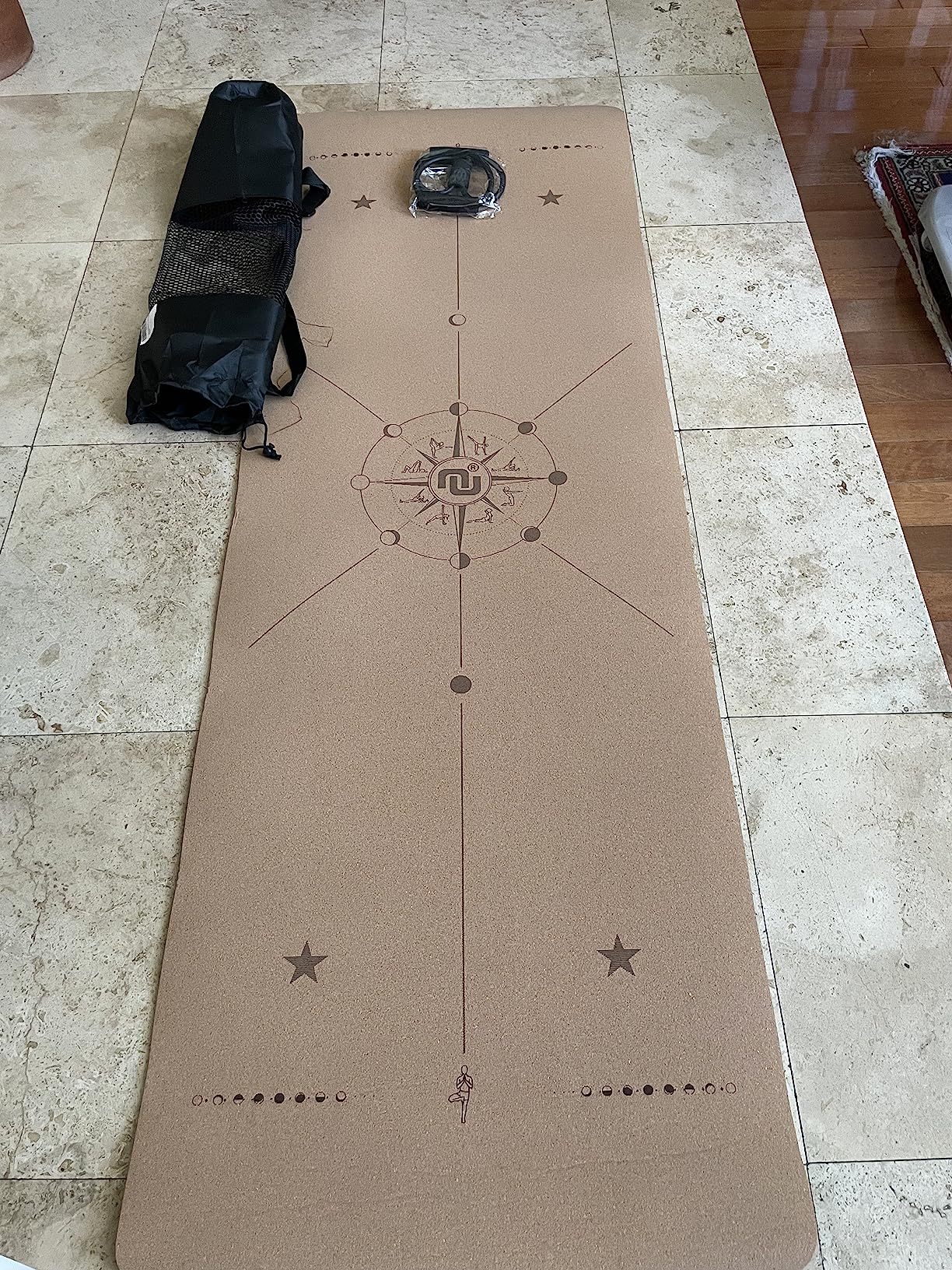 Numat Cork Yoga Mat 6mm (1/4 inch) Thick 72 x 24 in, Sweatproof NonSlip Eco-friendly, Lightweight TPE foam with Alignment Lines, Great for Hot Yoga, Pilates, Gym and Exercise, Black Carrying Bag w. Strap Included customer photo 1