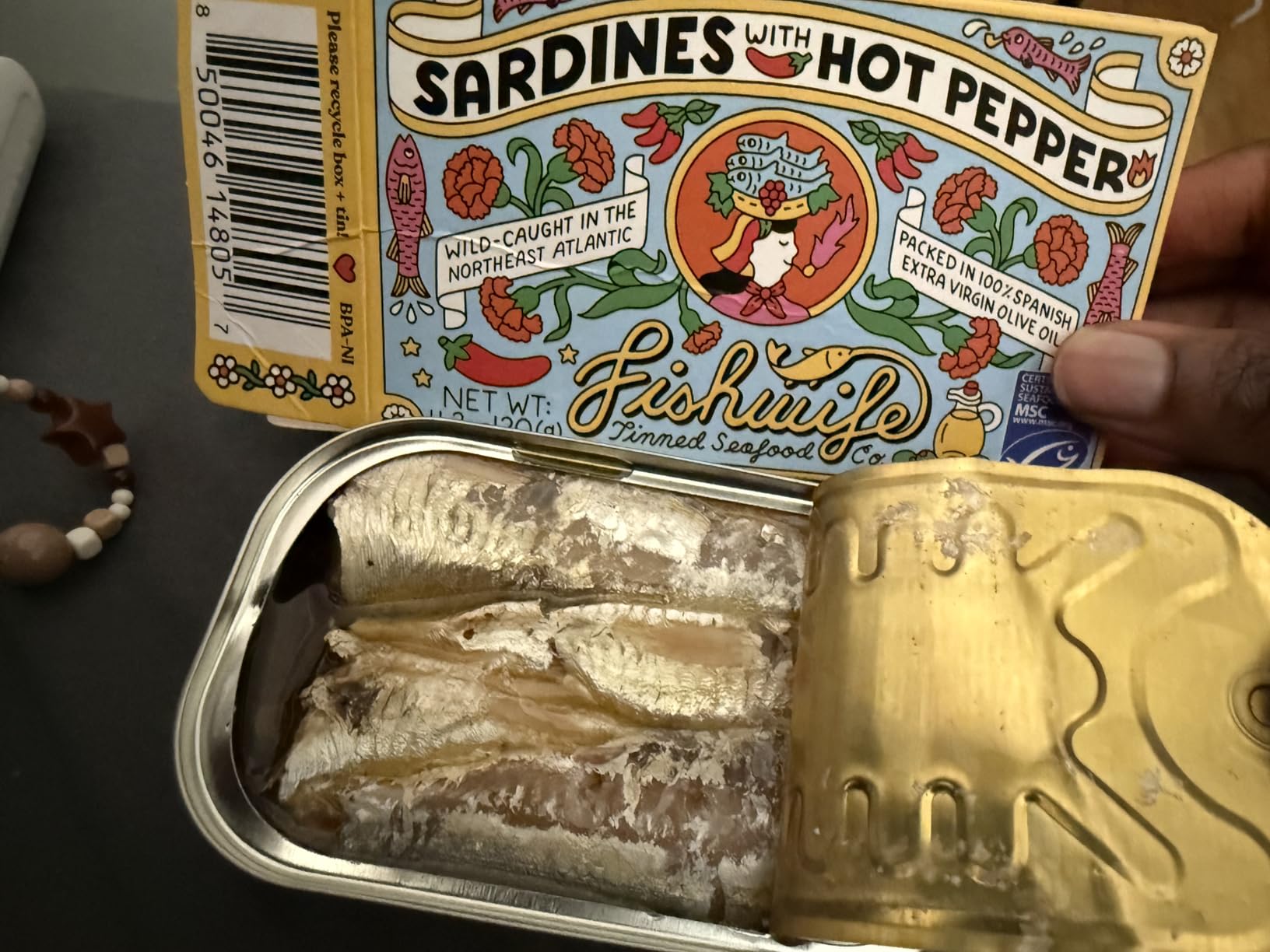 Fishwife Sardines with Hot Pepper 1-Pack (4.20 Ounce) - MSC-Certified Sustainable Seafood, High Protein, Gluten Free - Handpacked in BPA-Free Tins with Spanish Extra Virgin Olive Oil customer photo 1