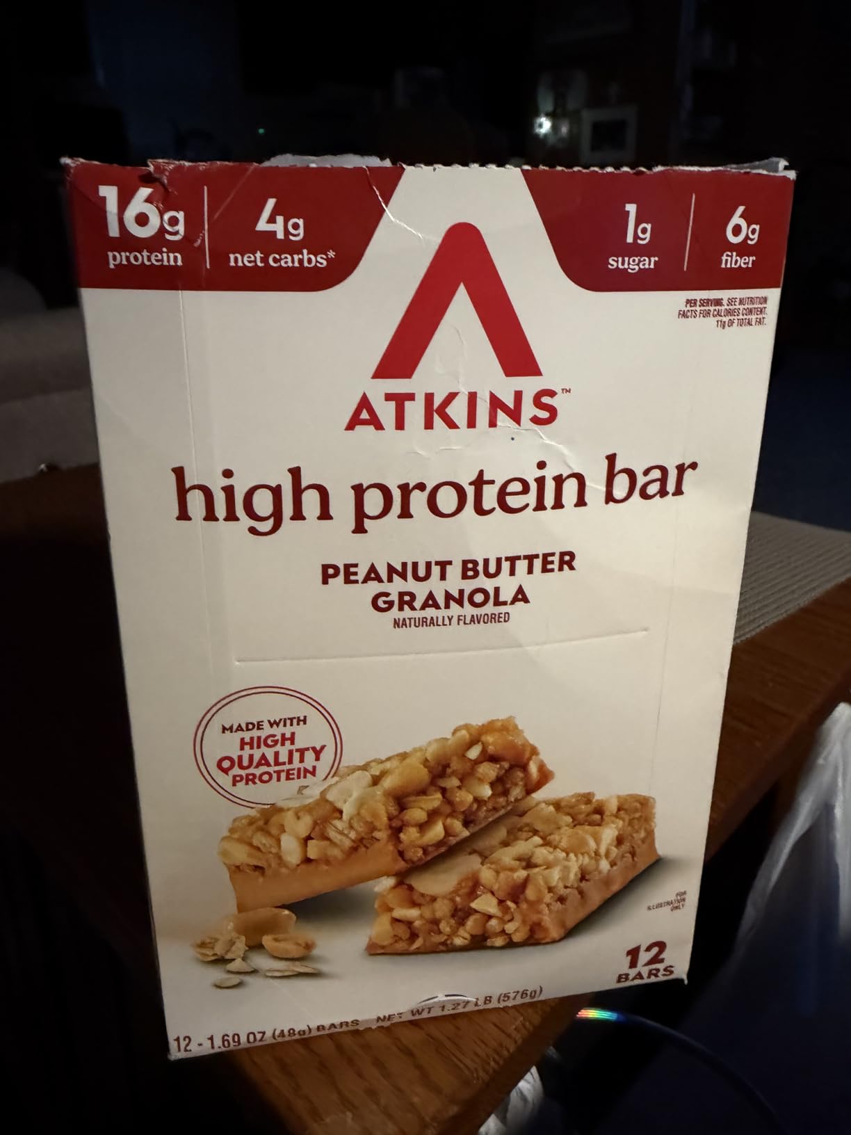 Atkins Peanut Butter Granola High Protein Bar, High Fiber Snack, 16g Protein, 1g Sugar, 4g Net Carb, Protein Snack, 12 Count customer photo 1