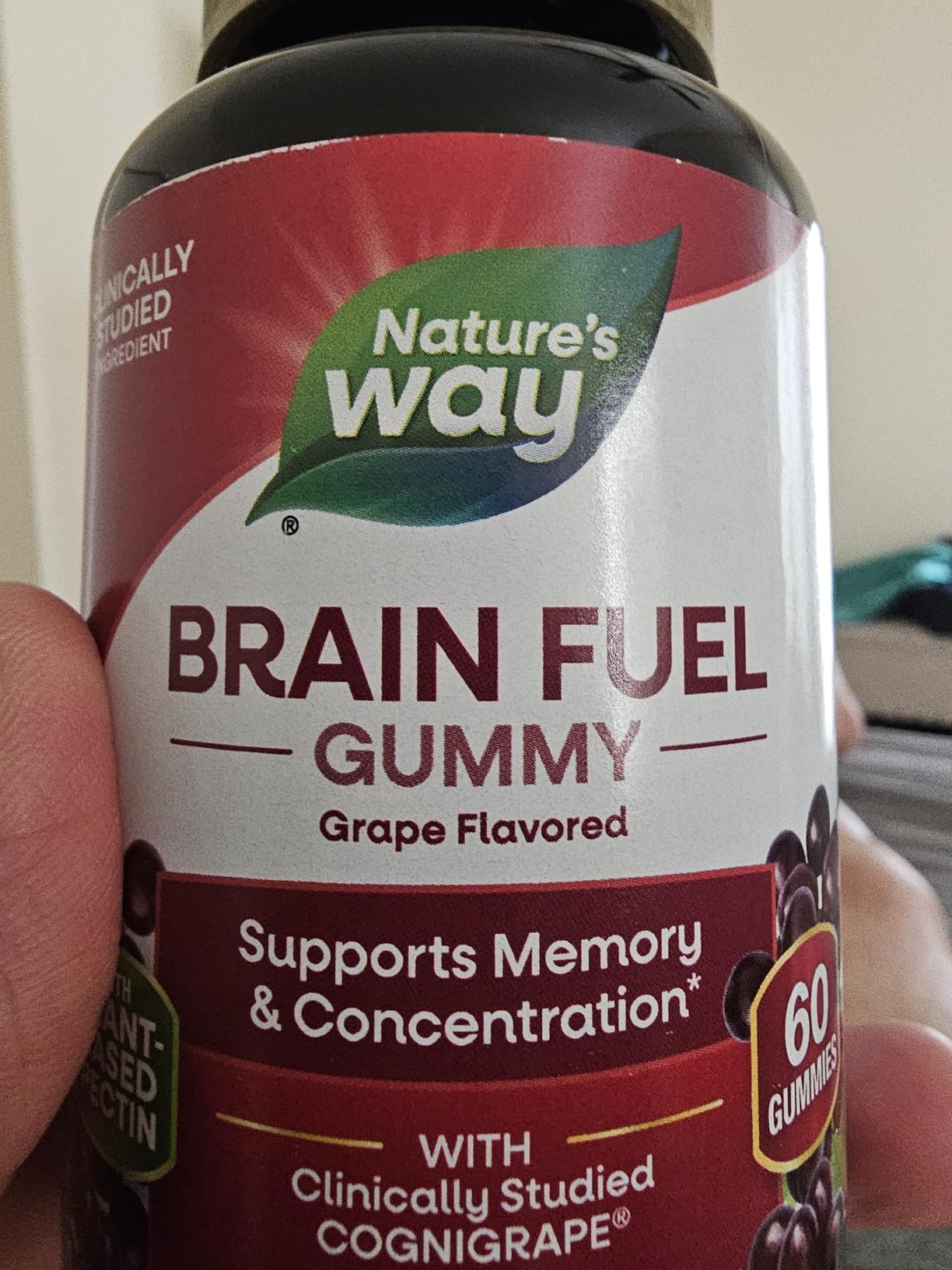 Nature's Way Brain Fuel Gummies, Brain Supplement for Focus and Memory Support, Clinically Studied Cognigrape Supports Cognition, Vitamins B6 & B12 Support Brain Function, Grape Flavored, 60 Count customer photo 1