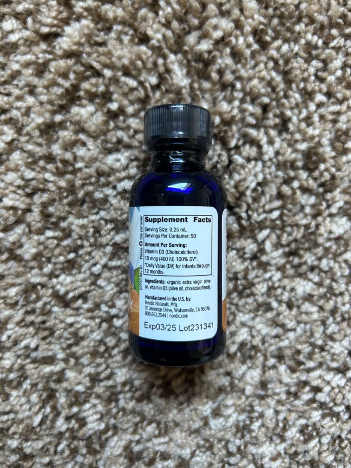 Nordic Naturals Baby's Vitamin D3, Unflavored - 0.76 oz - 400 IU Vitamin D3 - Healthy Bones, Immune System Support, Normal Sleep Rhythms - Non-GMO, Certified Vegetarian - 90 Servings customer photo 1