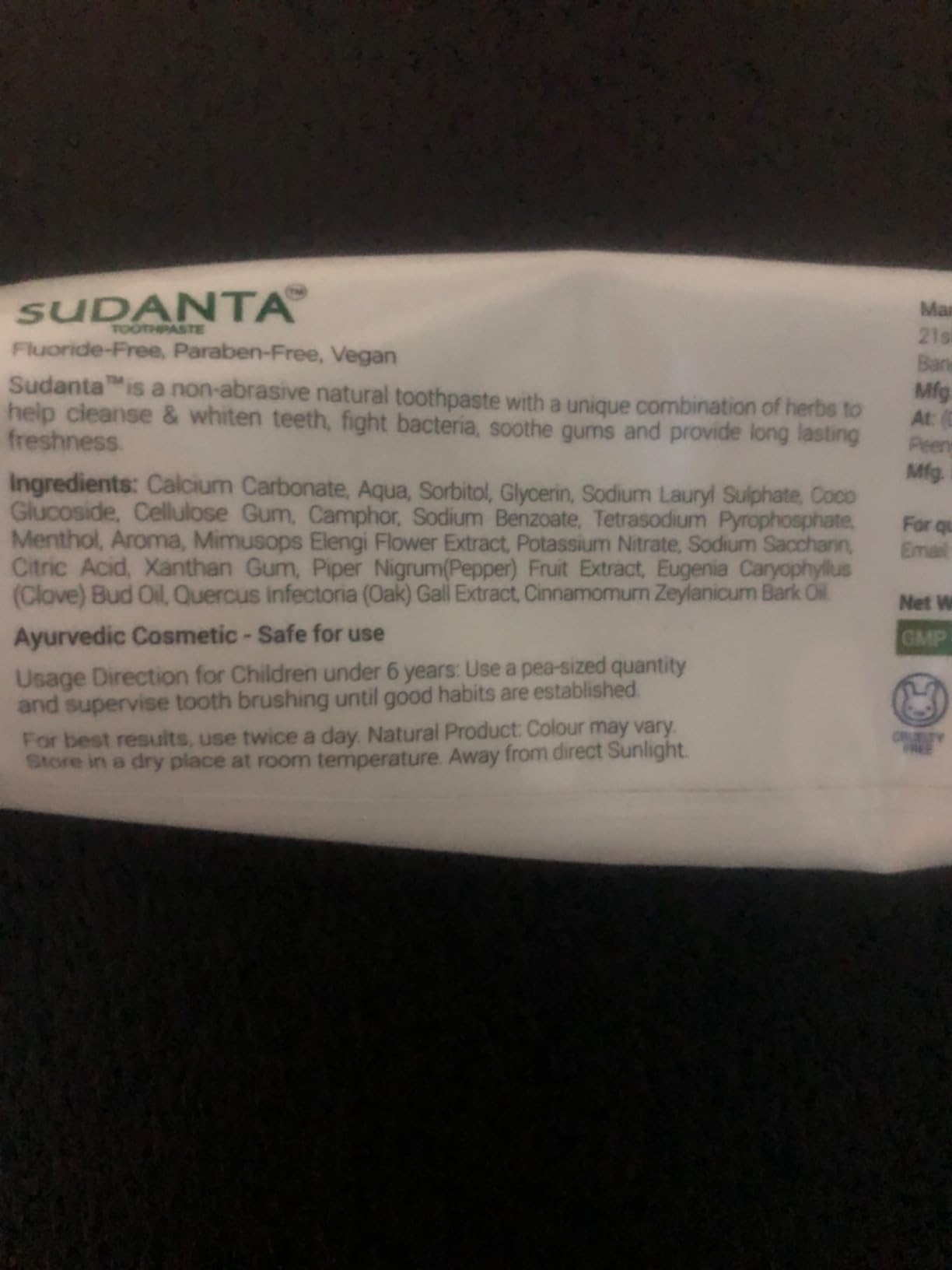 Sri Sri Tattva Sudanta Charcoal Toothpaste Gel - SLS, Fluoride Free Herbal Toothpaste with Neem & Ayurvedic Herbs - Natural Teeth Whitening, Fresh Breath, Oral & Gum Health 100g Tube (Pack of 1) customer photo 2