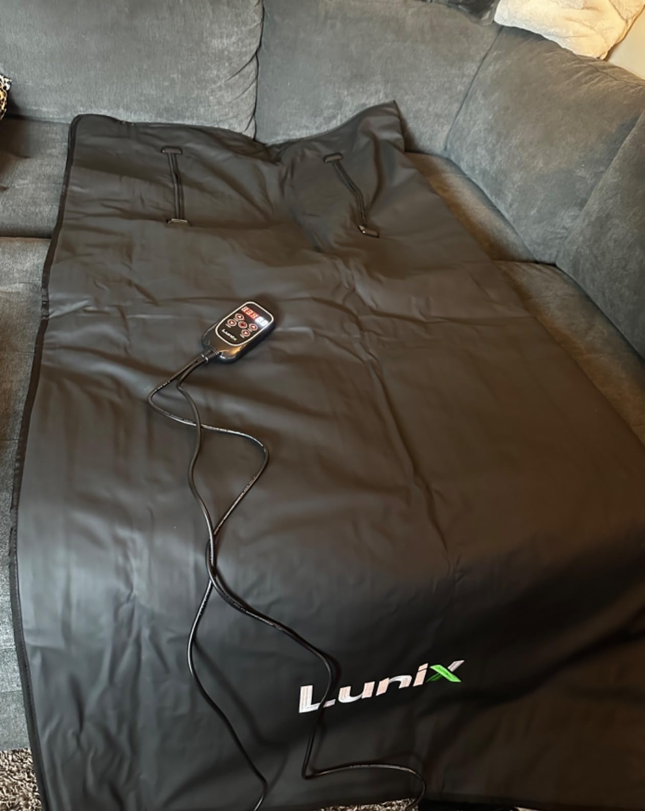 Lunix LX17 Infrared Sauna Blanket, Portable Sauna Bag for Relaxation, Detox & Stress Relief, Adjustable Heat 77-176°F, Far Infrared Blanket with Pillow, Wrap & Hot Cold Gel Pack - Jet Black customer photo 1