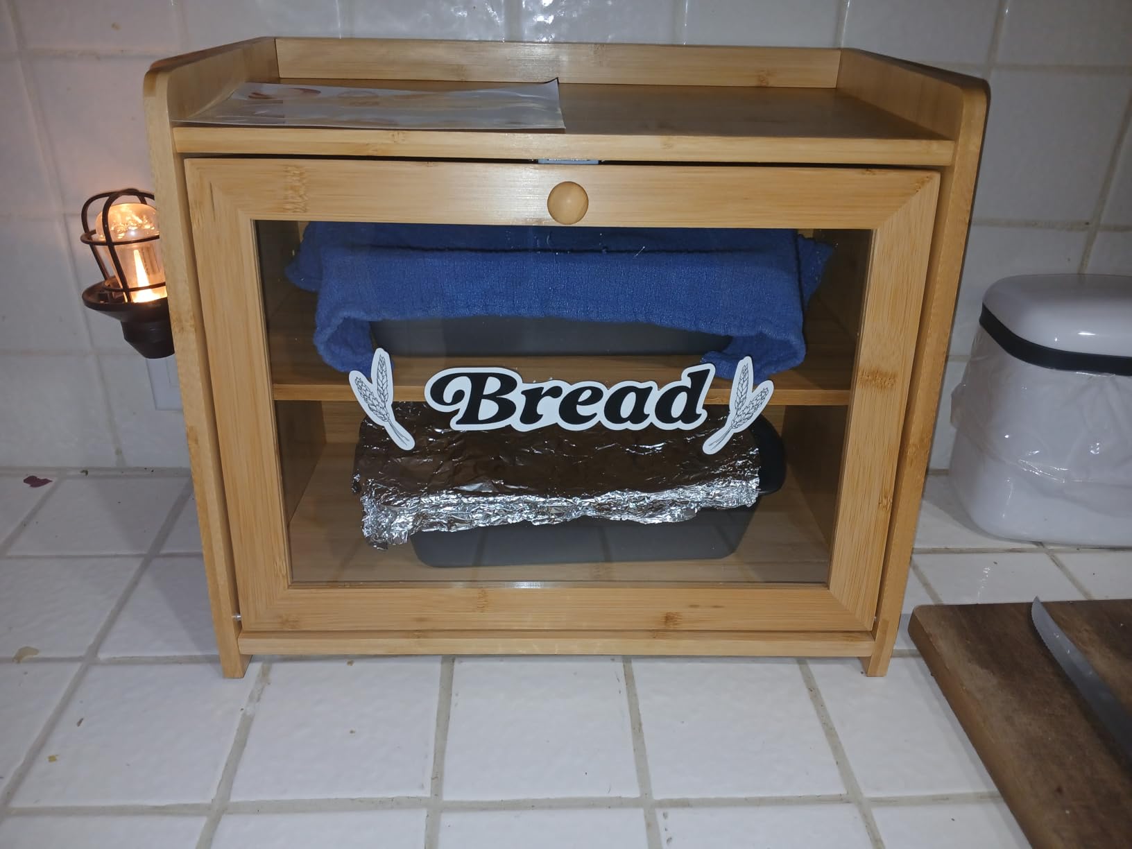 Goozii Double Layer Bread Box for Kitchen Countertop, Large Bread Storage Container for Counter Top, 2 Tier Wood Farmhouse Vintage Breadbox for Homemade Bread, Corner, Cabinet, Pantry (Black) customer photo 1
