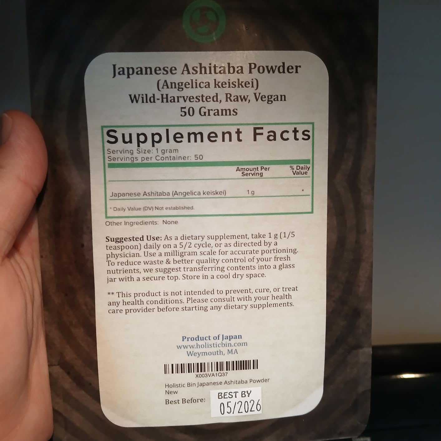 Holistic Bin Ashitaba Powder Organic Angelica Keiskei Leaf | Phyto-Dense Chalcone Superfood for Smoothies, Soups & Tea | Finely Milled Fresh Leafy Green Herb Powder | Premium Japanese Superfood | 50 g customer photo 1