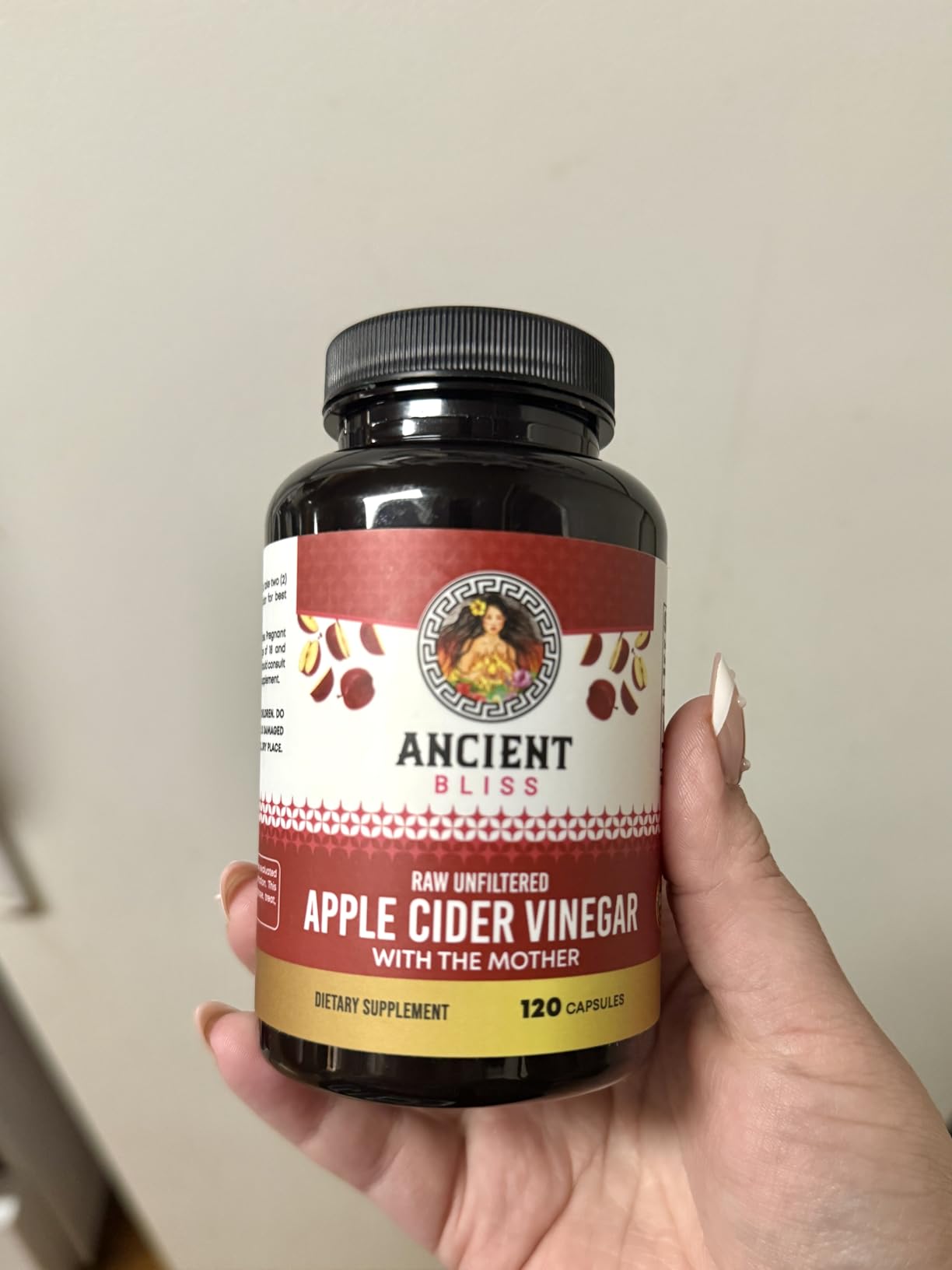 Ancient Bliss Apple Cider Vinegar Organic Capsules with The Mother, Helps Improve Digestion, Unfiltered Vinegar Capsules, 1600MG (120 Capsules) customer photo 1