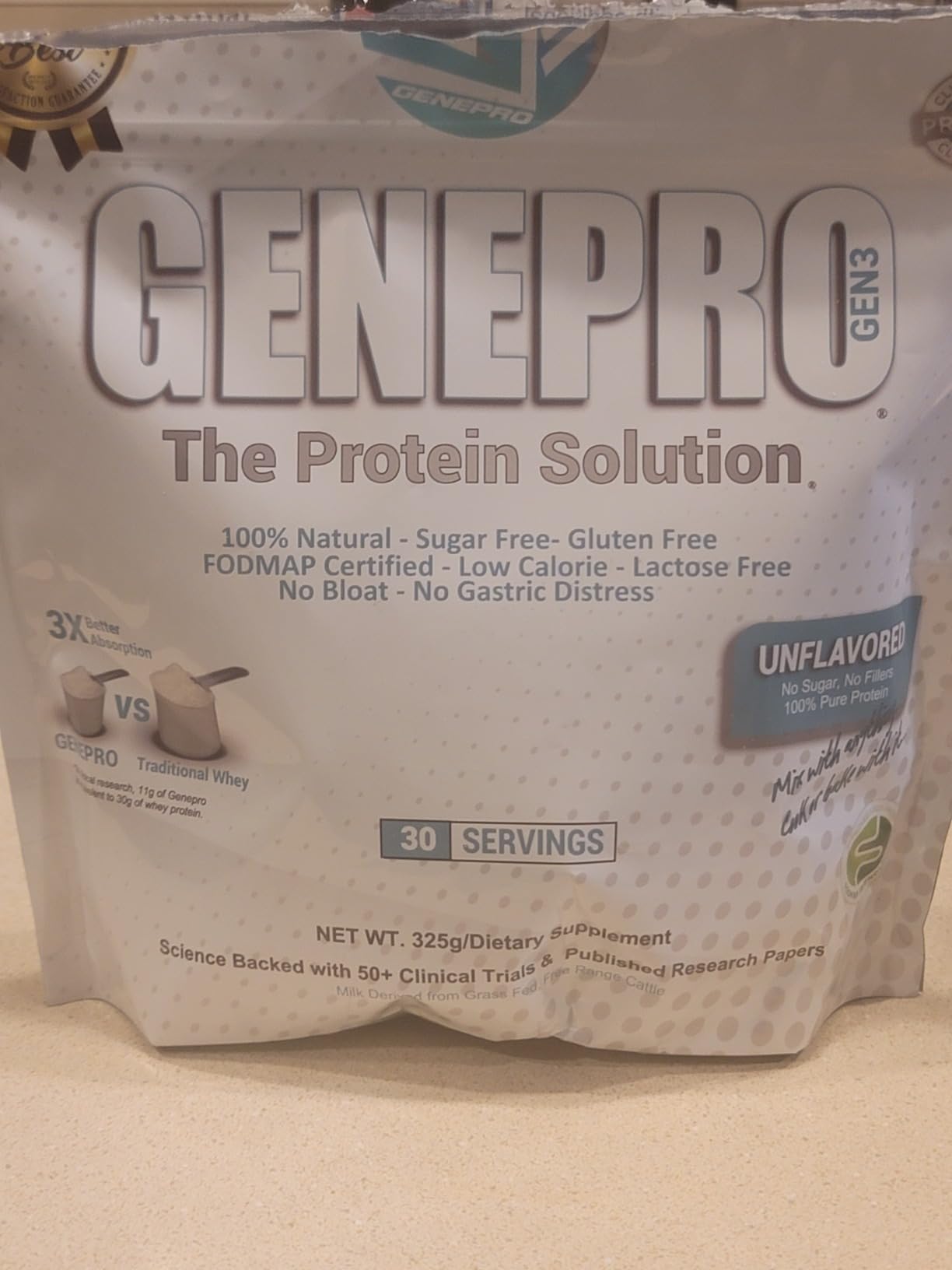 GENEPRO GEN. 3 Unflavored Protein Powder - New Formula - Lactose-Free, Gluten-Free, & Non-GMO Whey Isolate Supplement Shake (3rd Generation, 30 Servings) customer photo 1