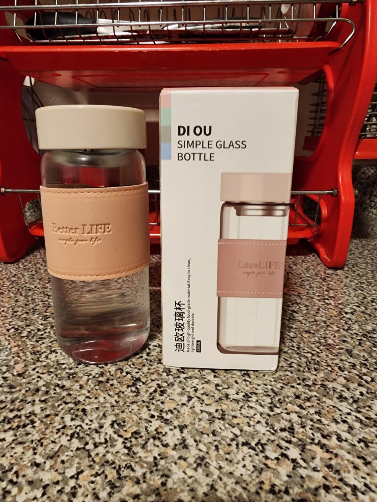 Glass Tea Bottle 16 oz Drinking Bottle with Non-Slip Holster, and Stainless Tea Infuser, Leak Proof Lid, Portable Glass Water Bottle for School, Office, Car & Home, as a gift, etc (Green) customer photo 1