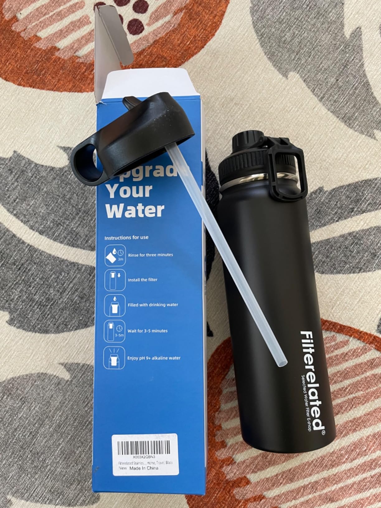 Filterelated 30oz Stainless Steel Portable Alkaline Filter Water Bottle, Creates Up to 9+ pH of Quality Water, Sports Travel Water Bottle, Removes Water Impurities customer photo 1