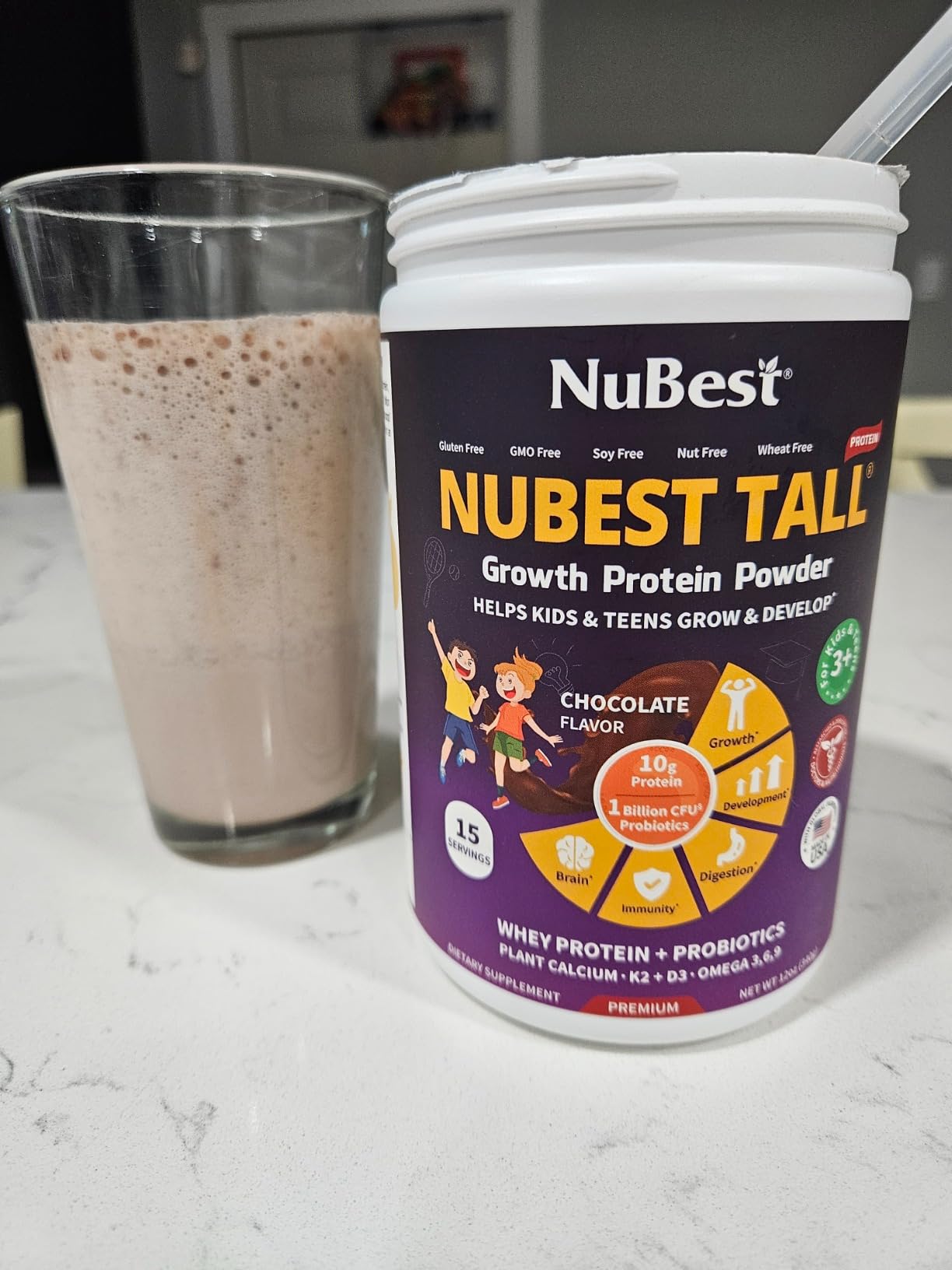 NuBest Tall Protein Powder for Kids & Teens - Whey Protein Powder - Chocolate Protein Powder Shake with Probiotics, Omega 3-6-9, Vitamin D3 + K2, Calcium, Vitamin - 15 Servings | 2 Week Supply customer photo 1