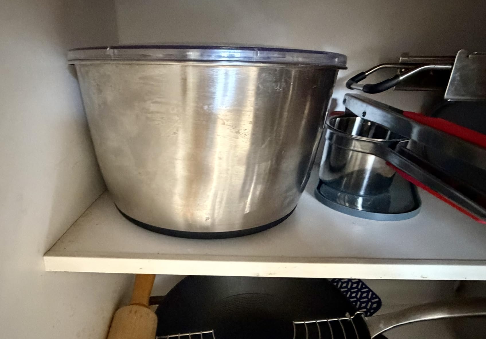 Stainless Steel Pump Salad Spinner Large - Easy Compact Kitchen Tool - Stainless Steel Bowl, Drain & Colander - Lettuce Spinner, Vegetable Dryer, Fruit Washer, Pasta & Fries Produce Strainer - 6.33 Qt customer photo 1