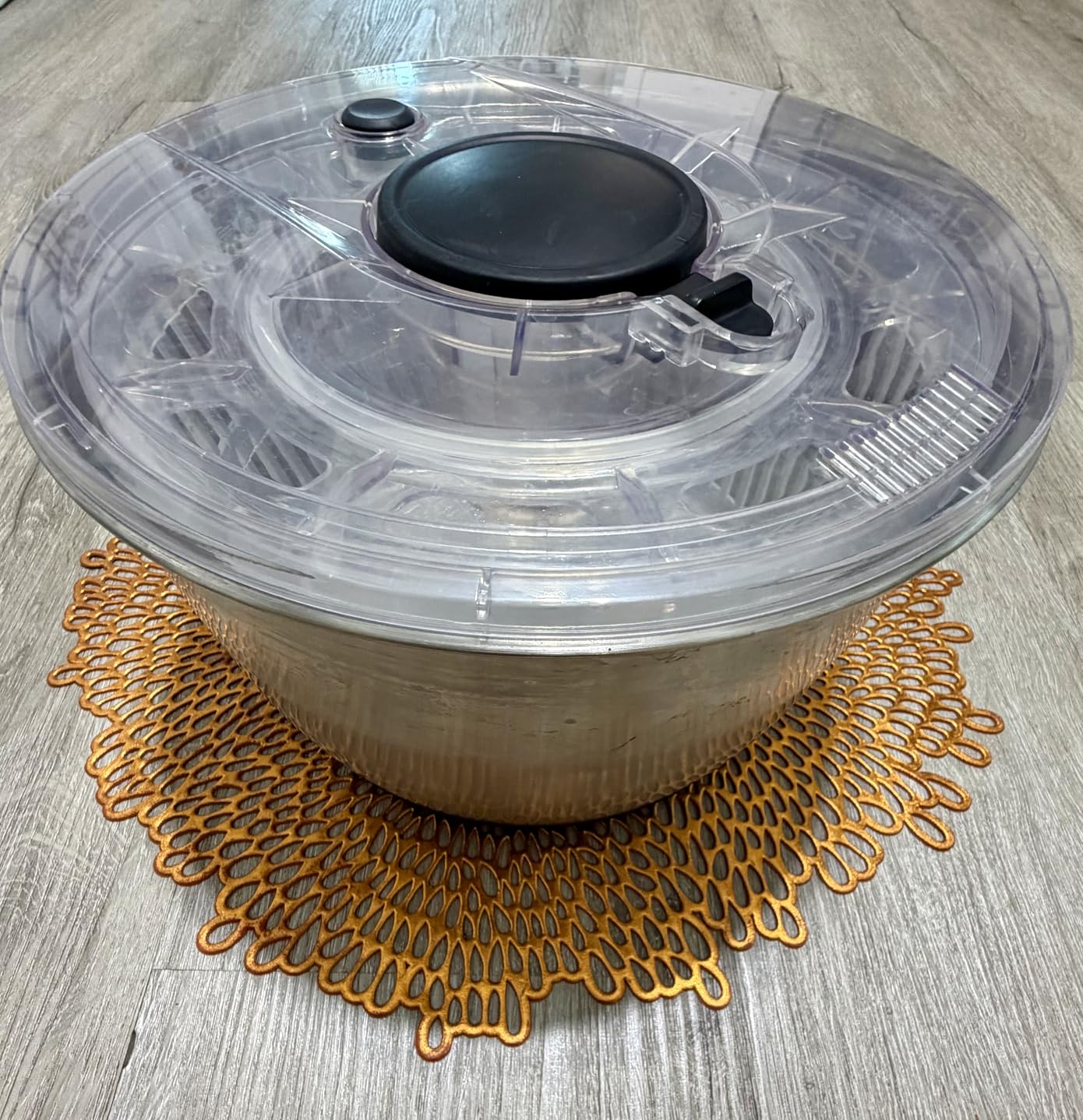 Stainless Steel Pump Salad Spinner Large - Easy Compact Kitchen Tool - Stainless Steel Bowl, Drain & Colander - Lettuce Spinner, Vegetable Dryer, Fruit Washer, Pasta & Fries Produce Strainer - 6.33 Qt customer photo 2