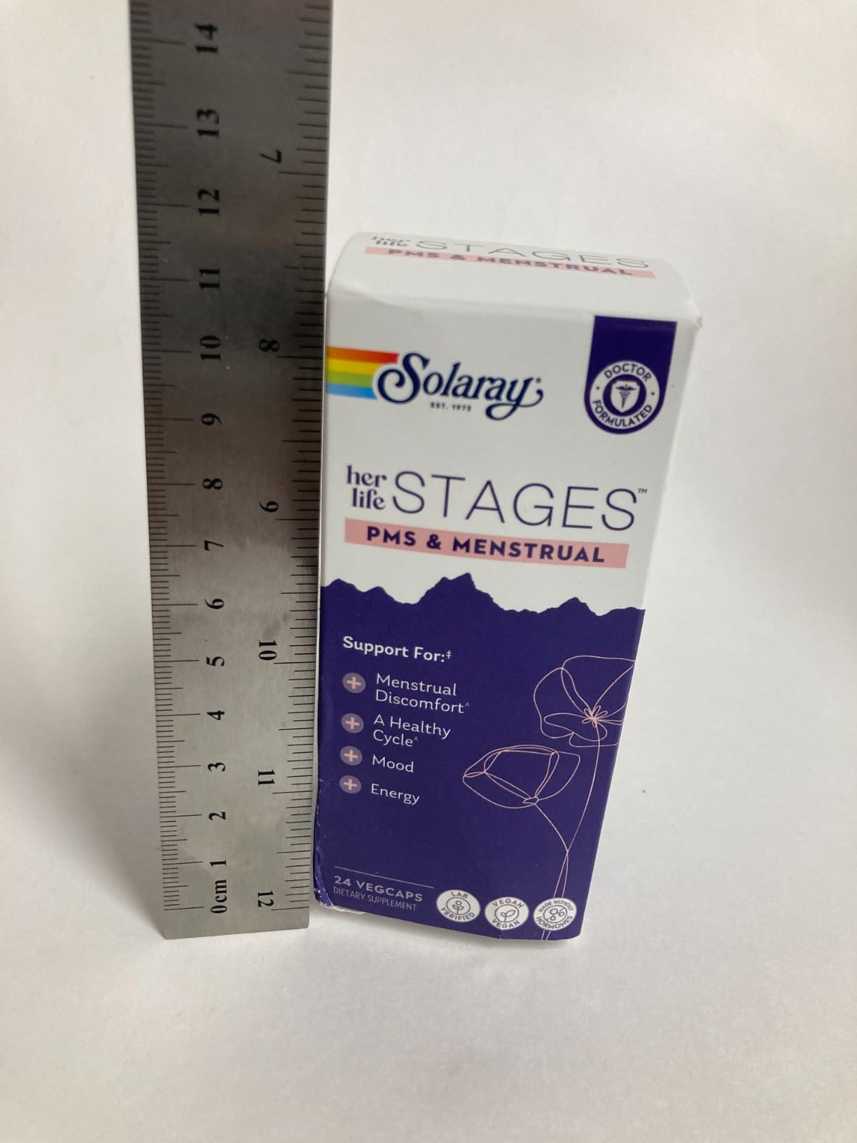 Solaray PMS & Menstrual her life STAGES - PMS Support Supplement for Women with Cramp Bark, Vitex Chasteberry - Made Without Hormones - 60-Day Guarantee - Vegan, Lab Verified - 24 Servings, 24 VegCaps customer photo 1