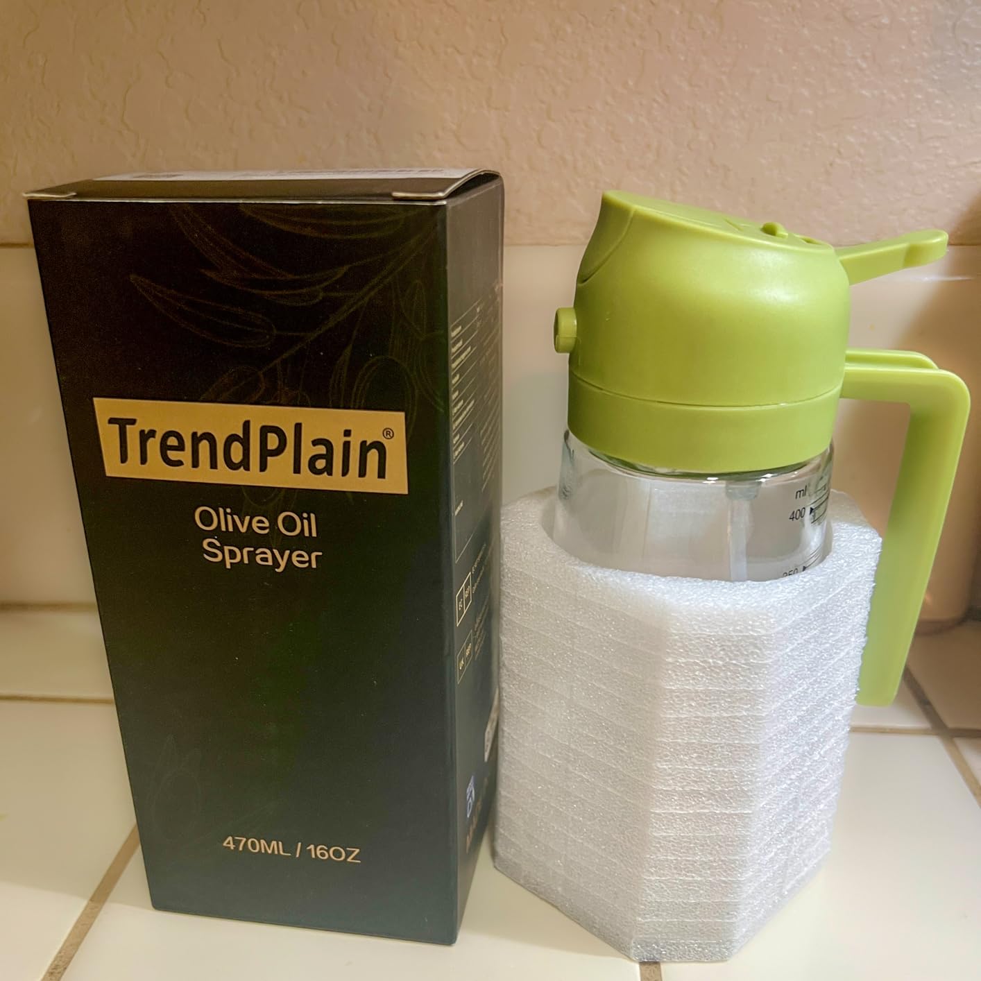 TrendPlain 16oz/470ml Glass Olive Oil Sprayer for Cooking - 2 in 1 Olive Oil Dispenser Bottle for Kitchen Gadgets and Air Fryer Accessories, Salad, BBQ - Black customer photo 2