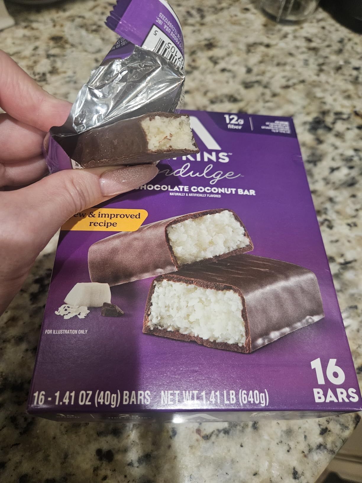 Atkins Endulge Chocolate Coconut Flavored Snack Bar, 1g Sugar, 12g Fiber, Low Sugar Snack, High Fiber Bars, Keto Friendly Treat, 16 Count customer photo 2