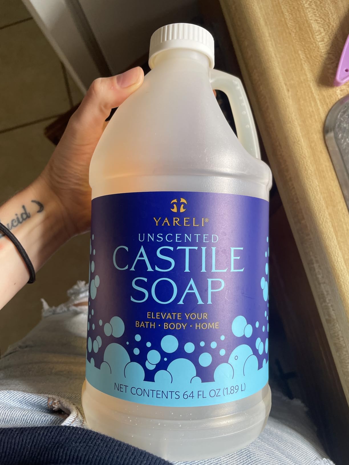 YARELI Pure Castile Soap Liquid Unscented 64oz - EWG Verified Organic Oils, Fragrance-Free Body Wash, Castile Soap for Bath Body Home Laundry - Made in USA, Vegan customer photo 2