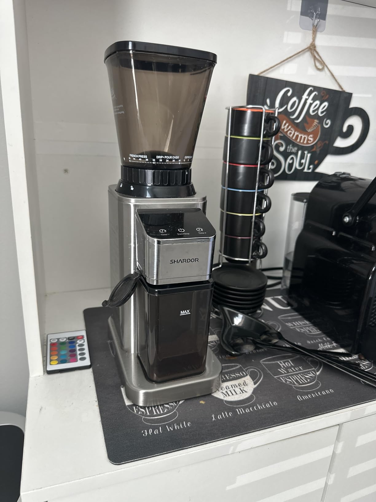 SHARDOR Conical Burr Coffee Bean Grinder, Anti-Static, 48 Settings, Silver | Electric Grinding, Stainless Steel, LCD Touchscreen, Precision Timer, Detachable Parts, Low Speed, 150W Motor, 9.7 oz Hopper customer photo 2