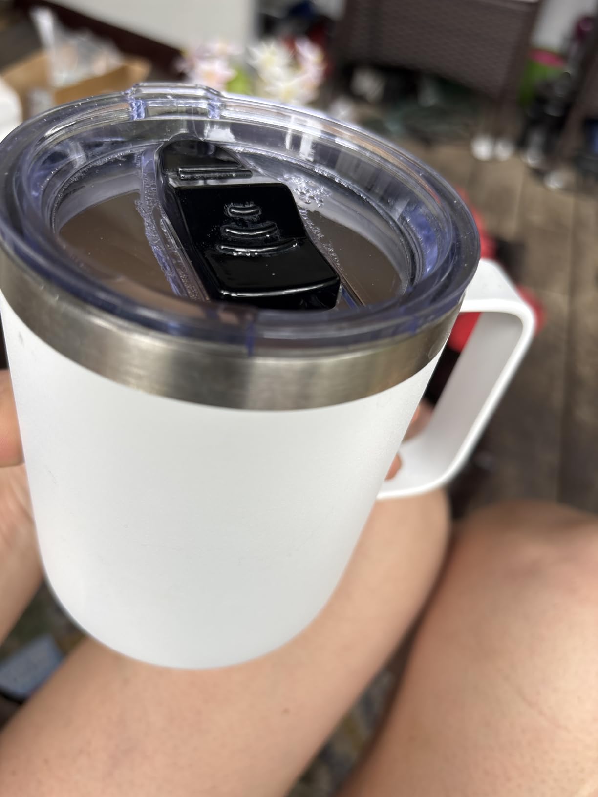 Volhoply 14oz Insulated Stainless Steel Coffee Mug with Leakproof Lid, Double Wall Vacuum Travel Coffee Cup with Handle, White customer photo 1