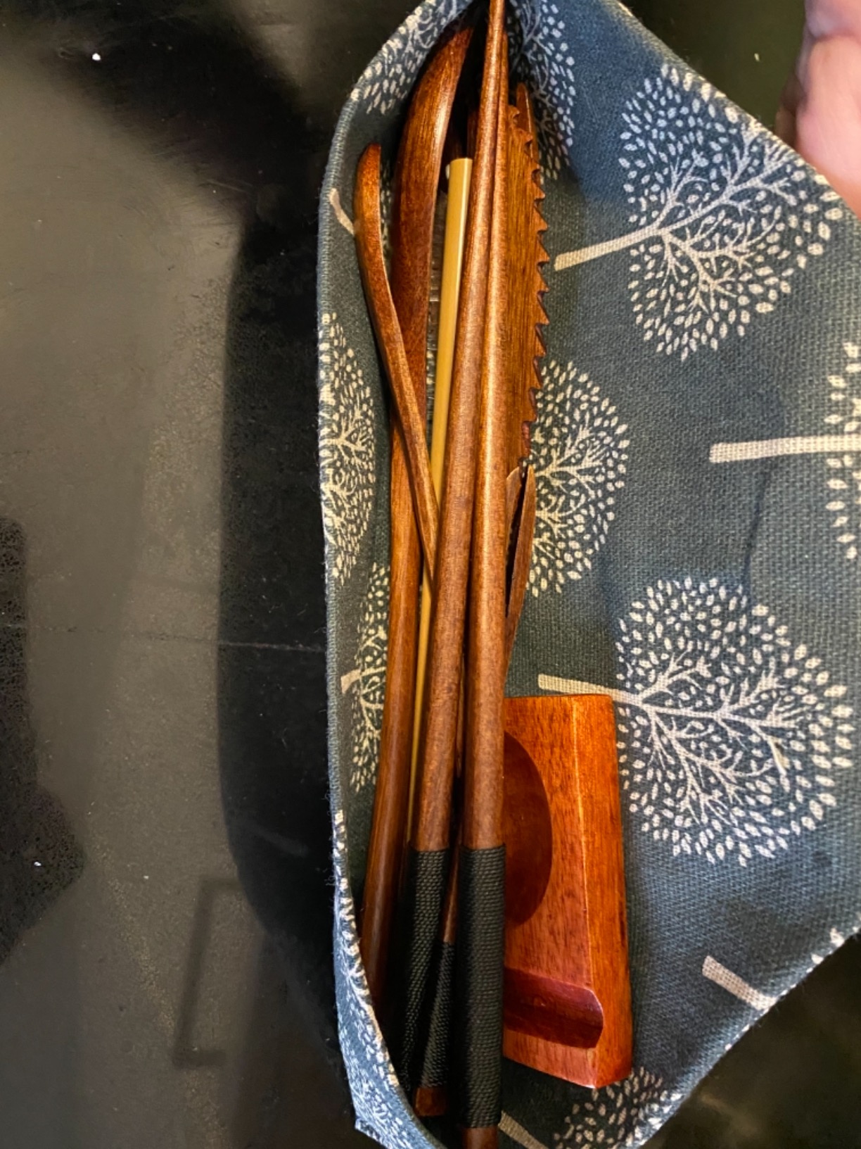 Wooden Utensil Flatware Set Reusable Utensils Travel Cutlery Set for Eating with Case, 10 Pcs Wooden Spoon and Fork Set Bamboo Flatware Set with Wooden Knife, Fork, Spoon, Chopsticks, Straws and Brush customer photo 2