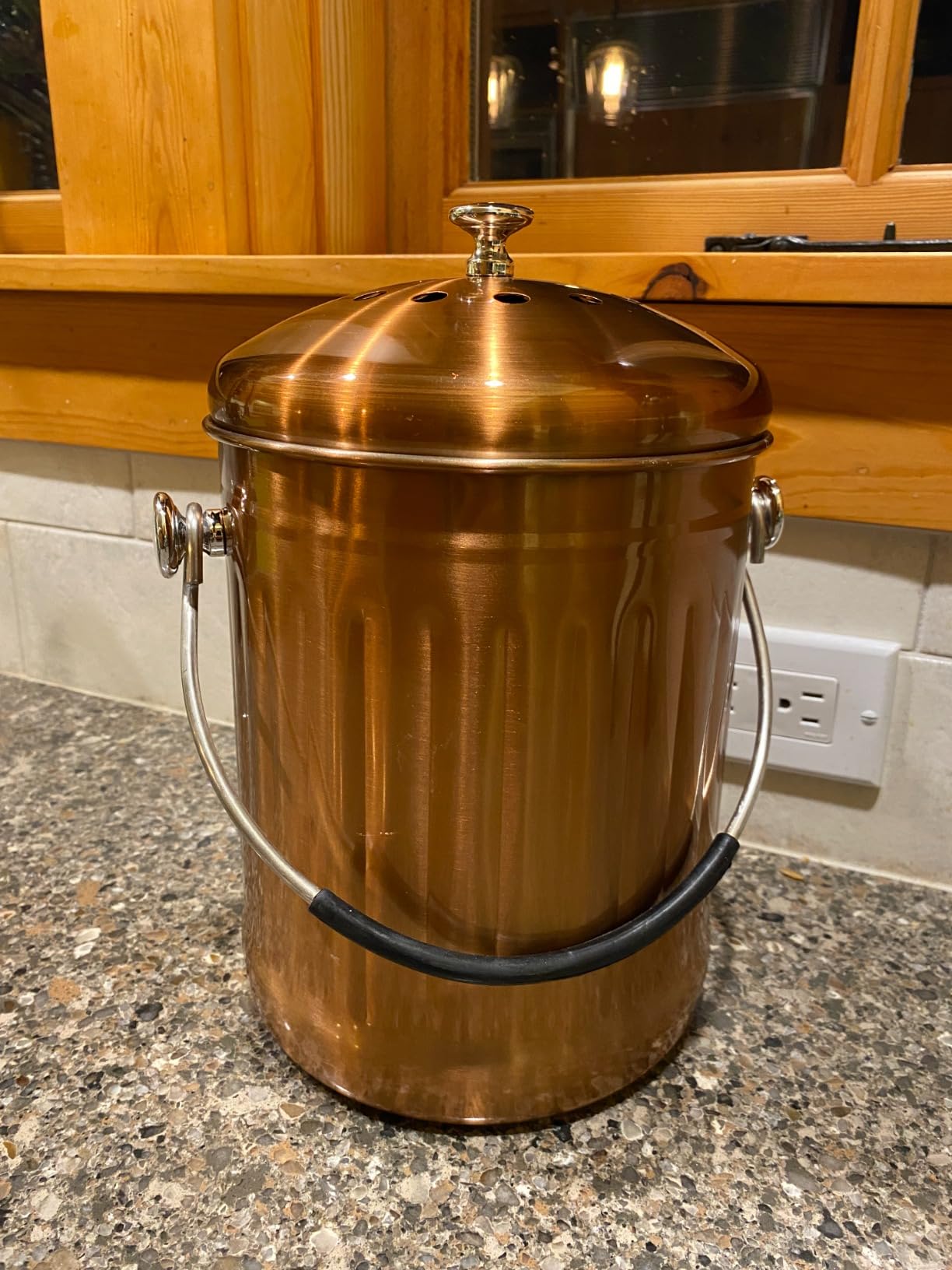 ENLOY Compost Bin for Kitchen Countertop, 1.3 Gallon Matte Copper Stainless Steel Compost Bucket with Lid, Odorless Food Waste Bucket with 2 Charcoal Filters, Indoor Compost Pail with SOFT-GRIP Handle customer photo 1