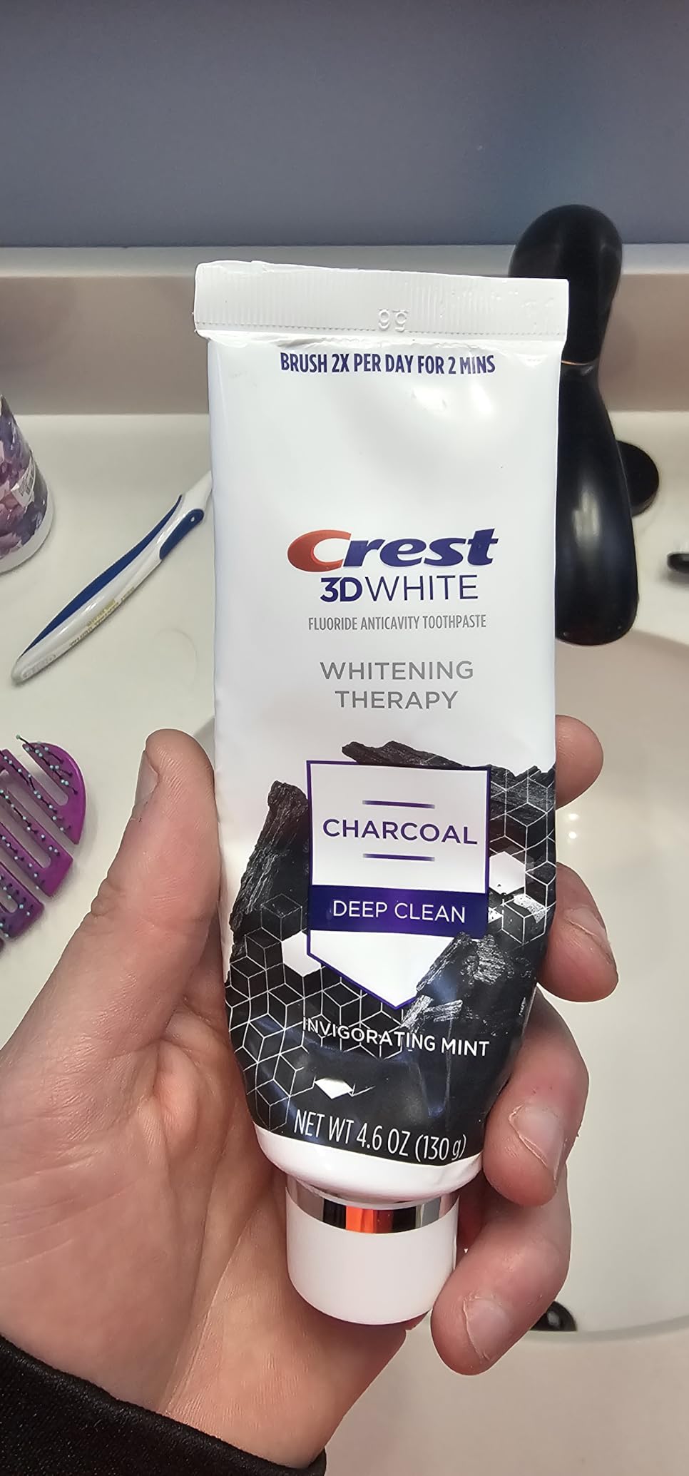 Crest 3D White Whitening Therapy Charcoal Deep Clean Invigorating Mint Teeth Whitening Toothpaste, 4.6 oz Pack of 3, Anticavity Fluoride Toothpaste, Gently Brightens Teeth, Strengthens Enamel customer photo 2