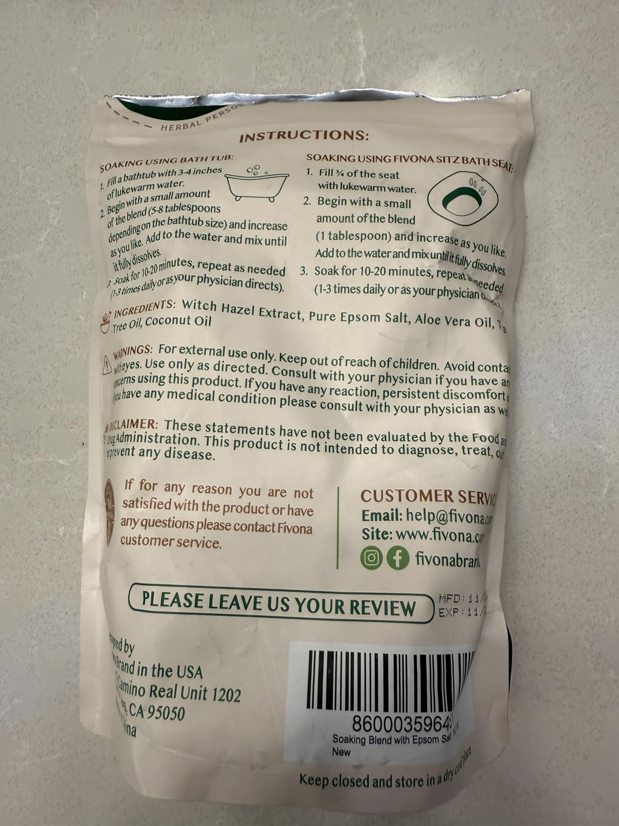 Fivona 2-in-1 Sitz Bath Soak Kit Over The Toilet Seat with Epsom Salt Blend with Essential Oils for Hemorrhoids and Postpartum Care Ideal for Perineal Soaking and Fast Irritation Relief customer photo 1