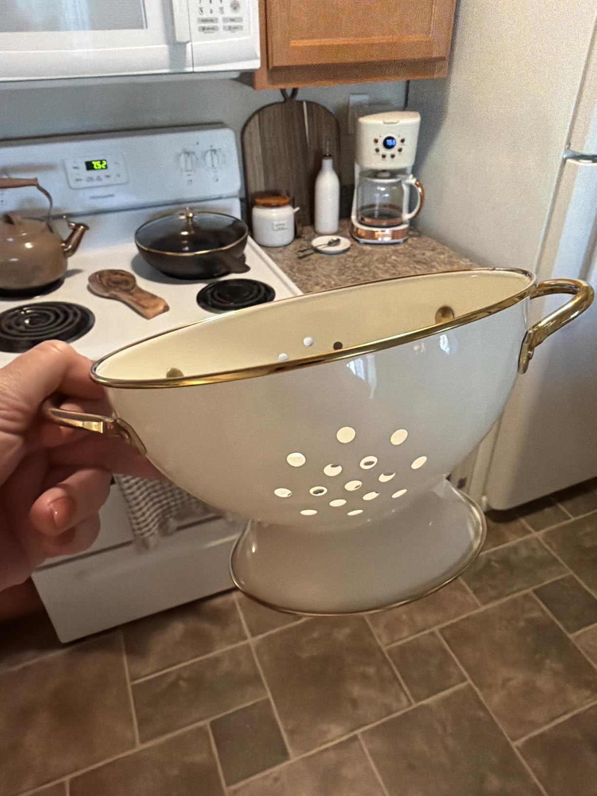 Metal Colander Set of 3, Strainer Basket with Handles Powder Coated Kitchen Essential Strainer Set (1 & 3.5 & 5 Qt, Cream) customer photo 1