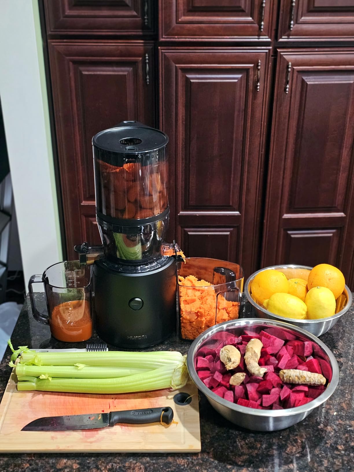 H320 Cold Press Juicer Machine, Easy to Clean Masticating Slow Juicer, Coarse Strainers, Self-Feeding, Hands Free, Family Size, Quiet Motor, Easy Assembly (Black) customer photo 2